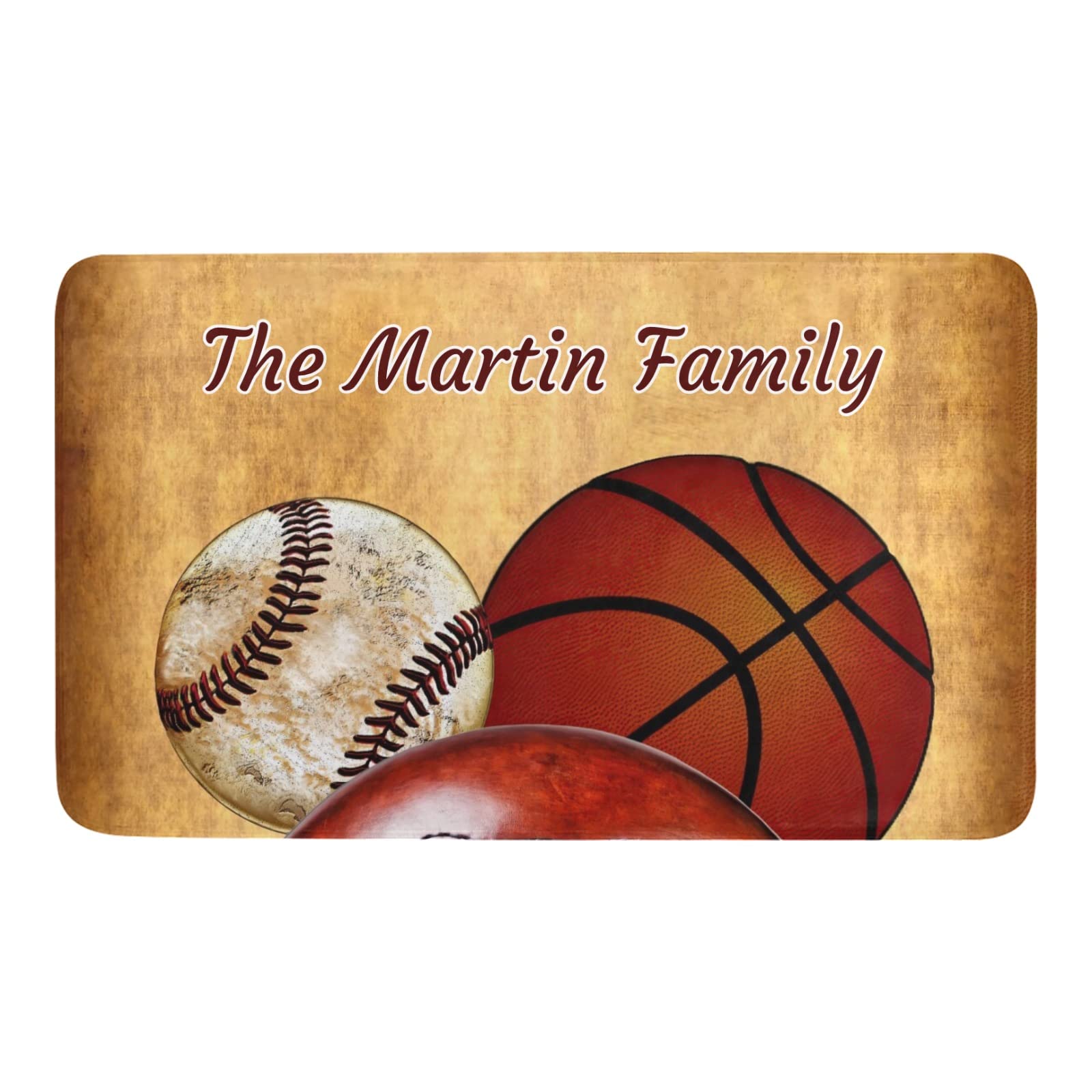 Personalized Vintage Sports Doormat - Custom Name Text Indoor/Outdoor Welcome Mat for Pets - 30