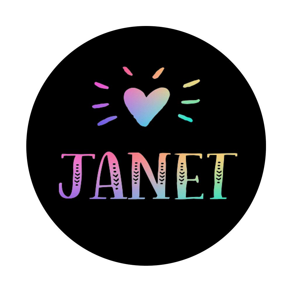 Janet Personalized PopGrip with Heart Rainbow Watercolor Design - Swappable Phone & Tablet Grip - Perfect Gift for Janet, Valentine's Day, Birthdays & Everyday Use