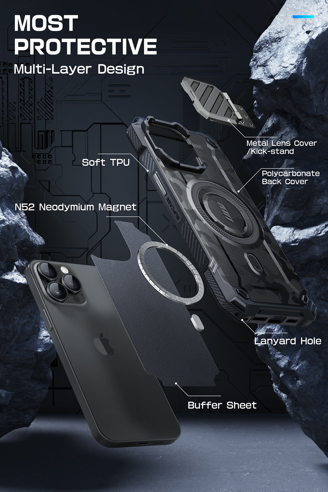 iPhone 15 Pro Max 6.7 Inch Unicorn Beetle MAG XT MagSafe Protective Case - Black Camo Design | Shockproof & Drop Protection | Perfect for Outdoor Adventures & Daily Use