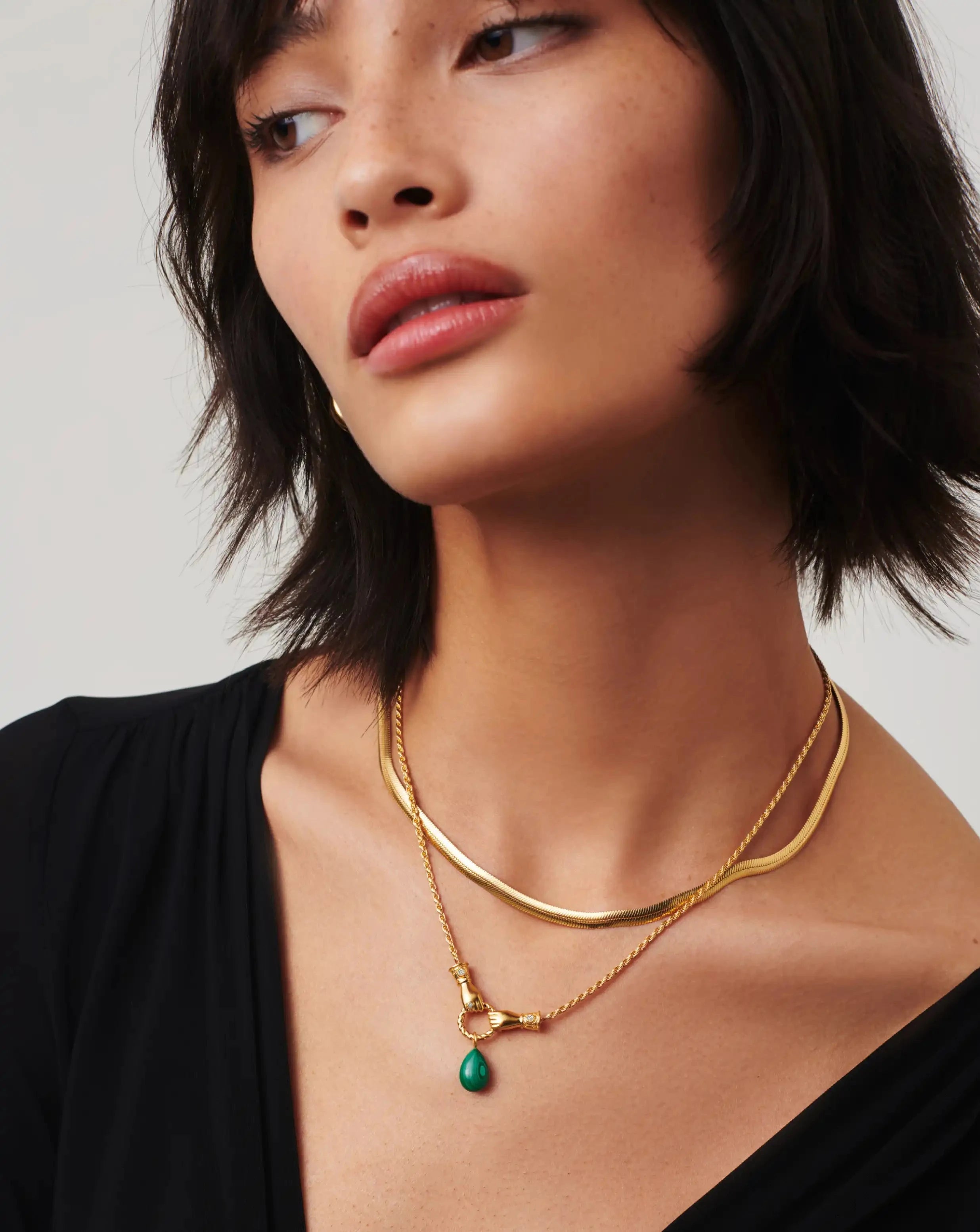 Harris Reed In Good Hands Drop Pendant Necklace - 18k Gold Plated with Malachite & Pearl | Elegant Jewelry for Women, Perfect Gift for Birthday, Anniversary & Special Occasions