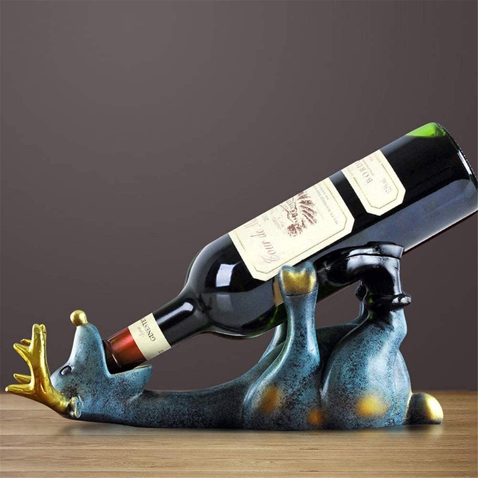 Elegant Blue Resin Lying Deer Wine Rack - European American Style Home Decor for Kitchen, Living Room, Bedroom & Office - Perfect Housewarming Gift (14x30.5x11.5cm) - Ideal for Wine Storage, Display & Decoration