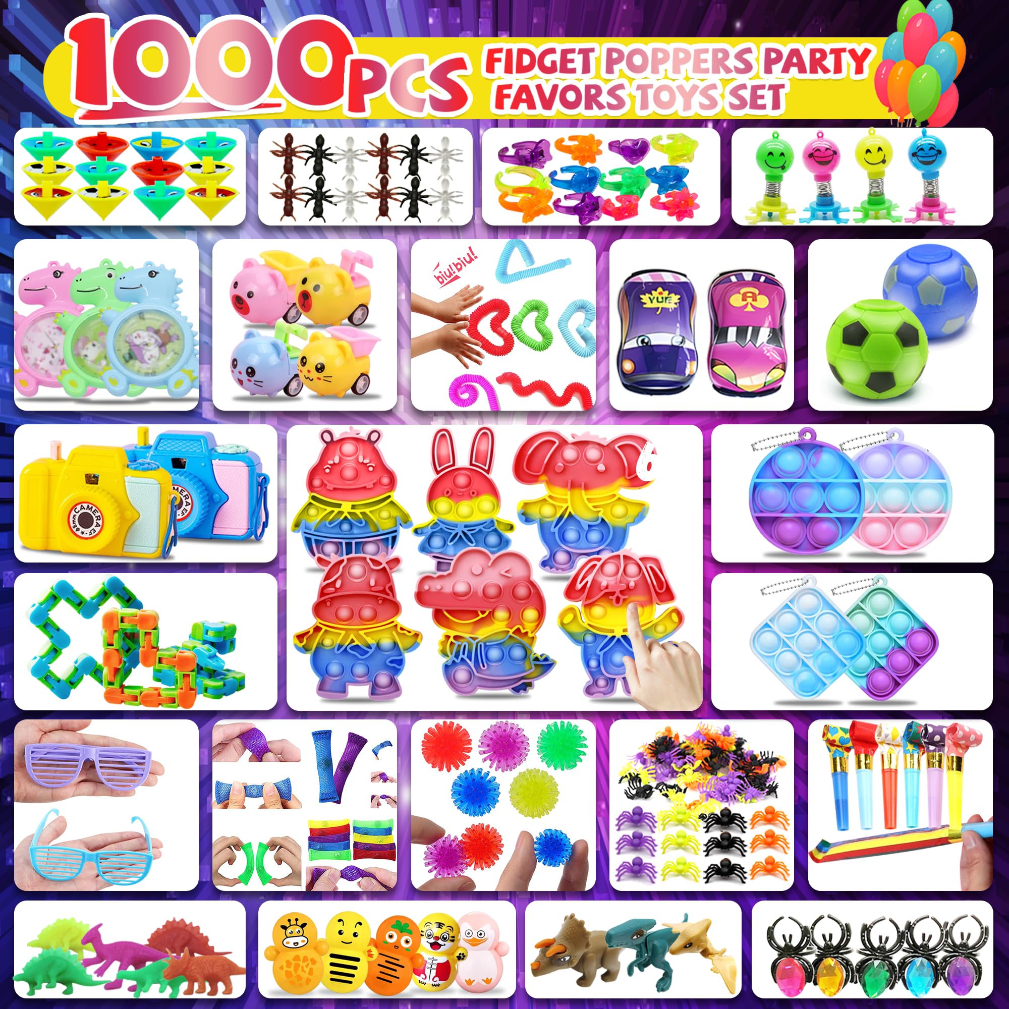1000+ PCS Kids Party Favors Bulk Pack - Fidget Toys, Valentines Stocking Stuffers, Birthday Gifts, Treasure Box Fillers, Goodie Bag Supplies, Carnival Prizes & Classroom Sensory Toys for Stress Relief & Fun Activities