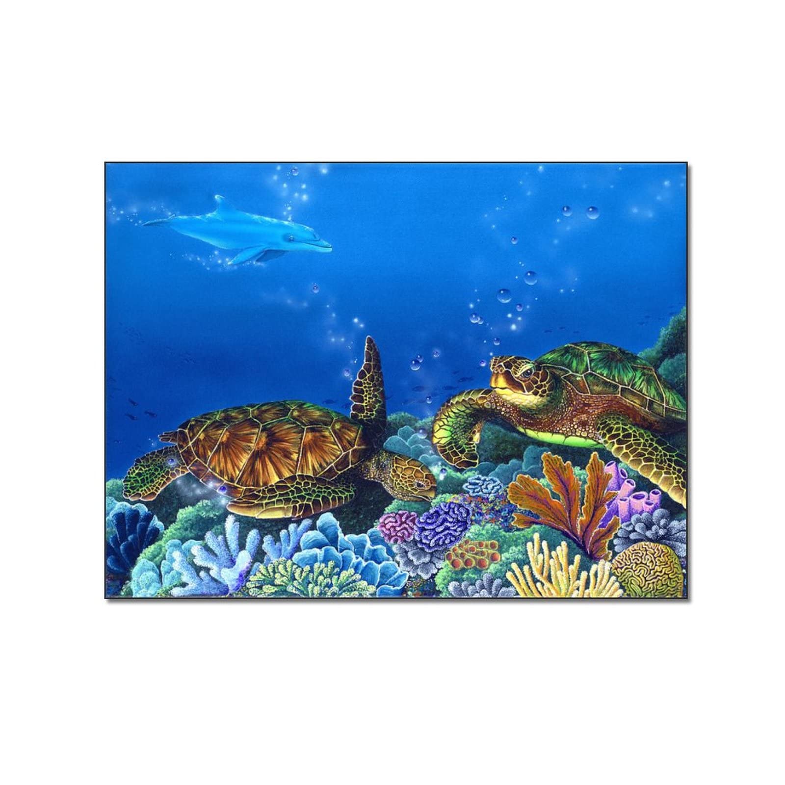 Turtle's Lunch Time Animal Oil Painting Canvas Wall Art - 24x32 Inch (60x80cm) Unframed Poster for Bedroom, Living Room Decor | Perfect for Coastal, Nautical & Wildlife Themed Interiors