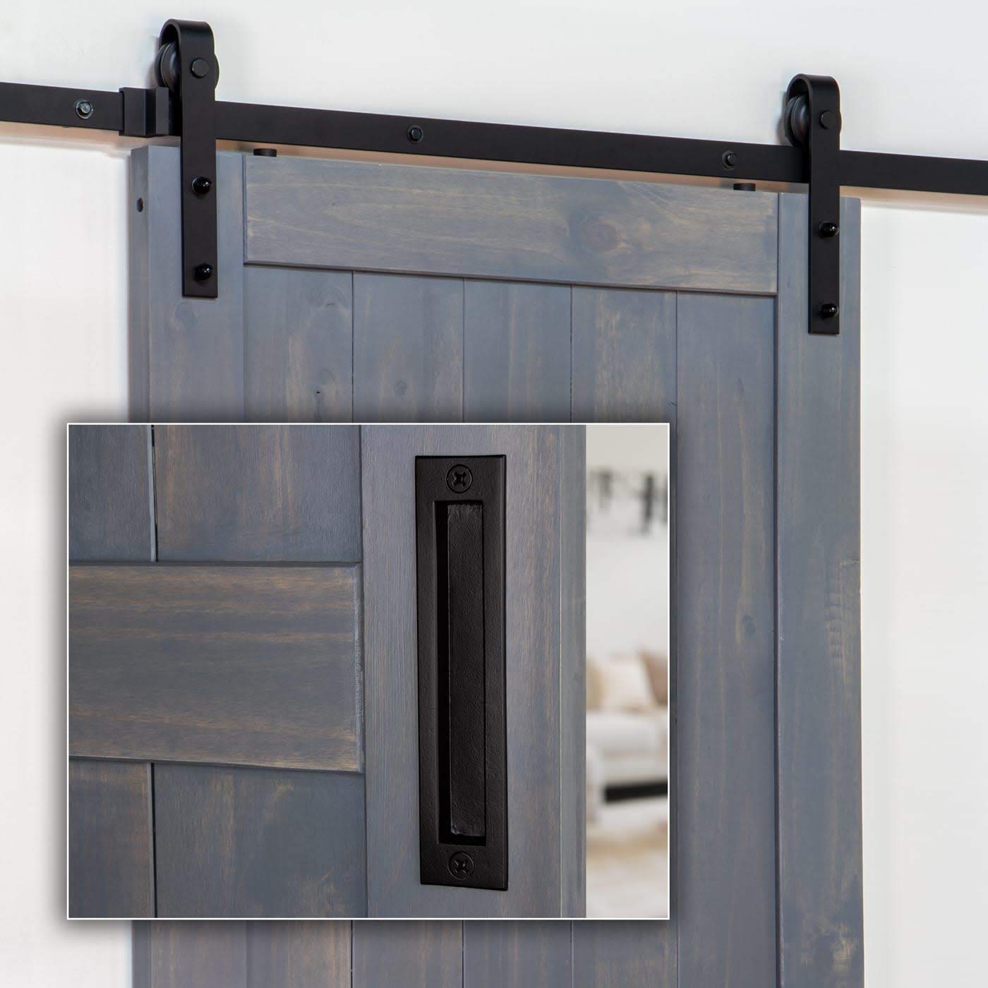 Ageless Iron Barn Door Hardware Track Kit with Grip & Flush Pull - Heavy Duty Sliding Door System for Rustic Home, Office, or Farmhouse Decor