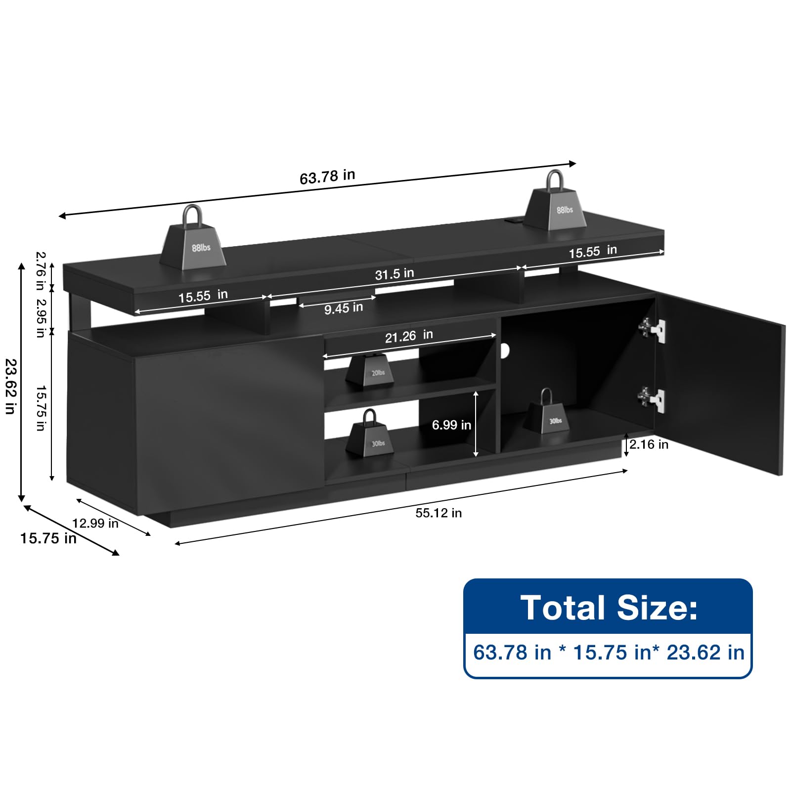 HOMMPA 75 Inch LED TV Stand - Modern Tall Entertainment Center with Power Outlets, High Gloss Black TV Console with Storage for Living Room & Bedroom - Perfect for Gaming & Media Storage - Fits 75/70/65/55 Inch TVs - Ideal for Home Theater & Family Entertainment Setup