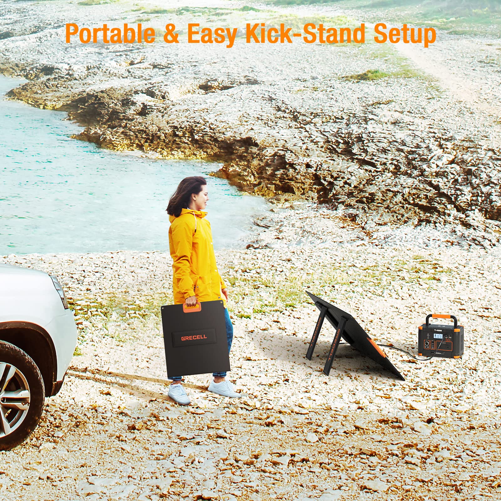 GRECELL 100W Foldable Solar Panel for Portable Power Stations - 20V High-Efficiency Solar Charger with Battery Charger | Perfect for Camping, RV Trips & Outdoor Adventures