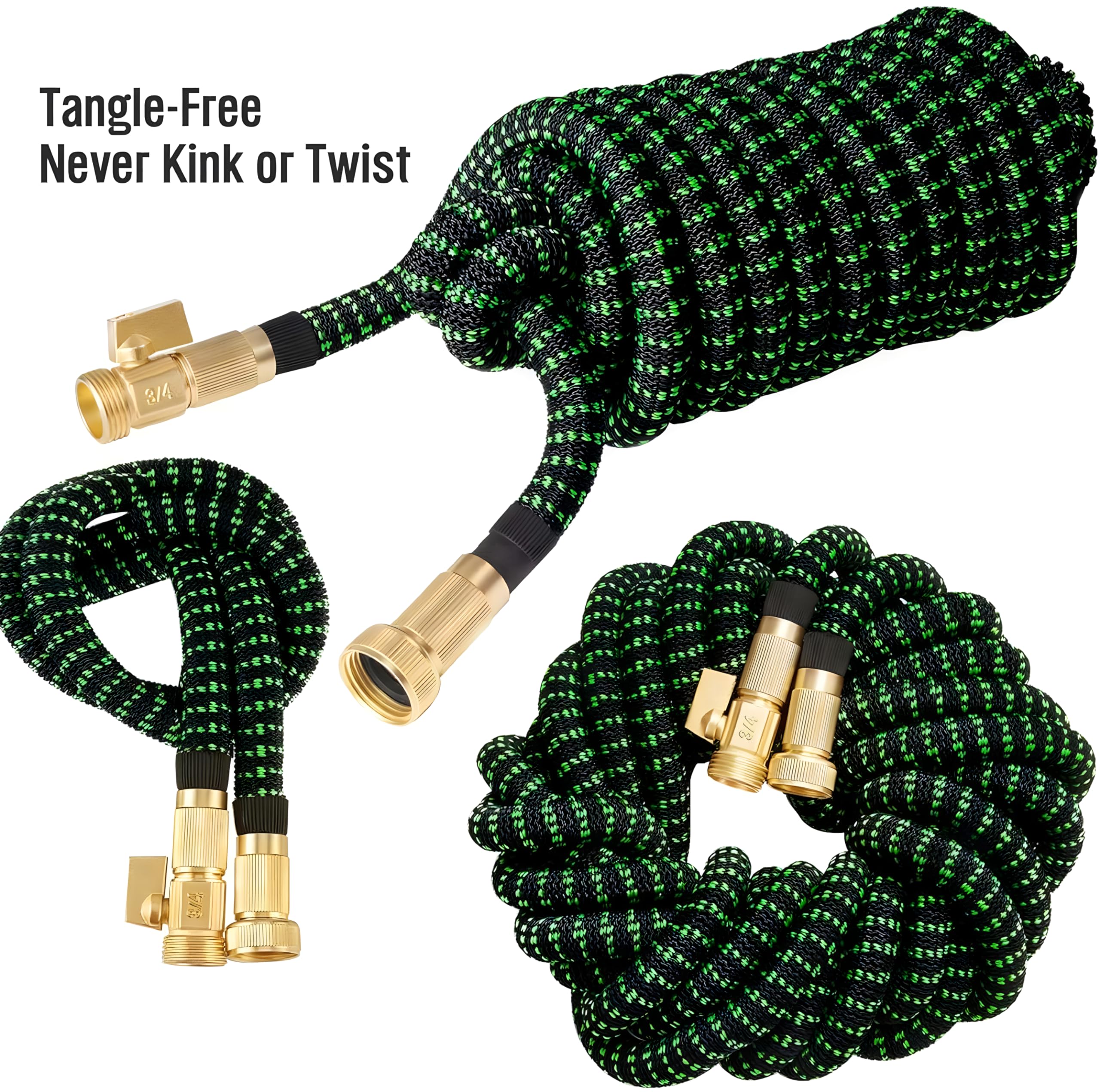 50ft Expandable Garden Hose with 10-Function Nozzle - Lightweight Flexible Water Hose with Durable Latex Core & Solid Brass Fittings - Perfect for Watering Plants, Washing Cars, and Outdoor Cleaning