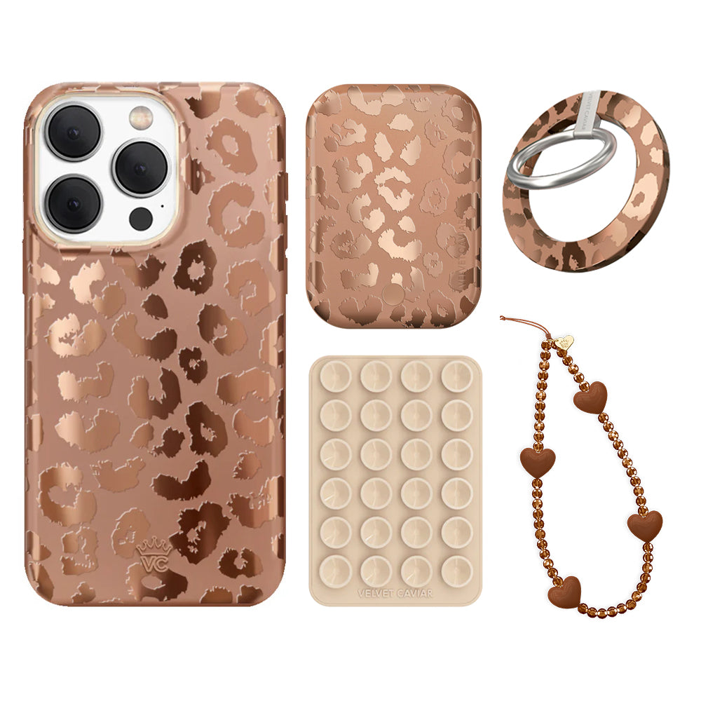 Bronze Chrome Leopard iPhone Case with Grip - Stylish Protective Cover for iPhone 13/14/15 Pro Max - Perfect for Everyday Use, Travel, and Fashion Accessories