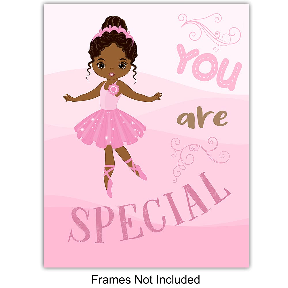Black Ballerina Wall Art - African American Girl Room Decor for Toddler, Nursery & Little Girls Bedroom - Pink Themed Positive Quotes Wall Decorations | Perfect for Baby Shower Gifts, Kids Room Makeover & Inspirational Home Decor