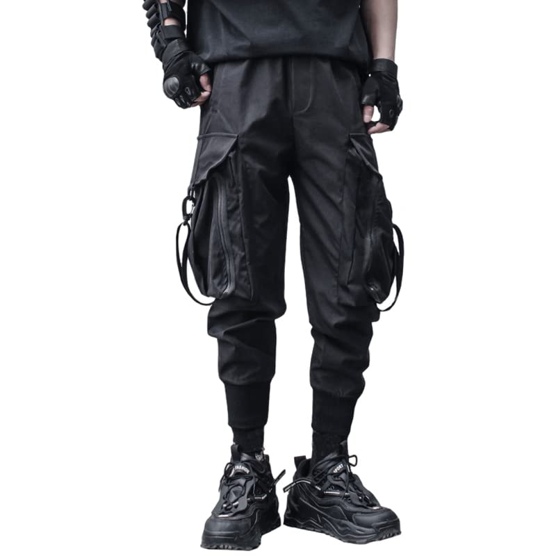 Men's Cargo Joggers Pants with Multiple Pockets - Hip Hop Tactical Trousers in Black | Stylish Techwear for Streetwear, Workout & Outdoor Activities