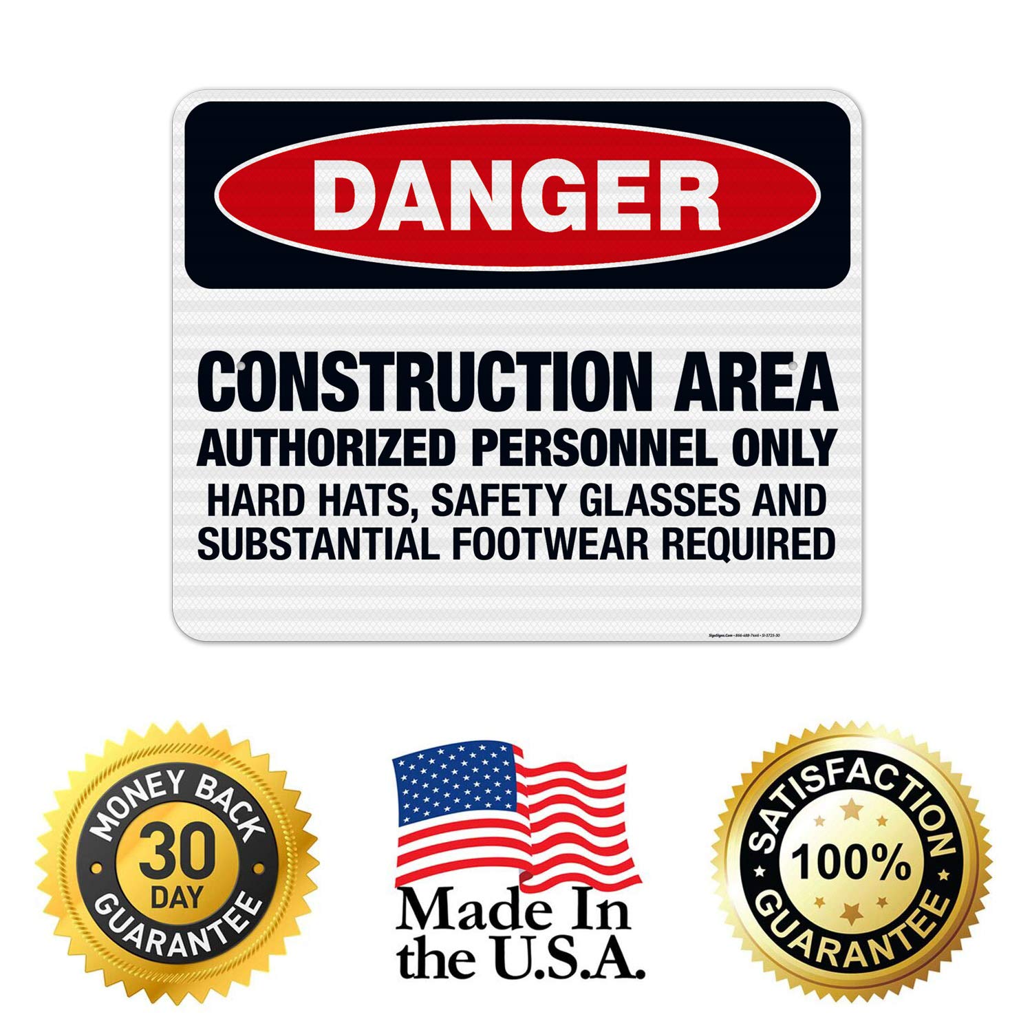 OSHA Approved Danger Sign - Construction Area Authorized Personnel Only with Safety Glasses Required | 24x30 Inches 3M EGP Reflective .080 Aluminum Sign | Fade Resistant for Indoor & Outdoor Use | Made in USA | Perfect for Construction Sites, Warehouses & Hazardous Work Areas