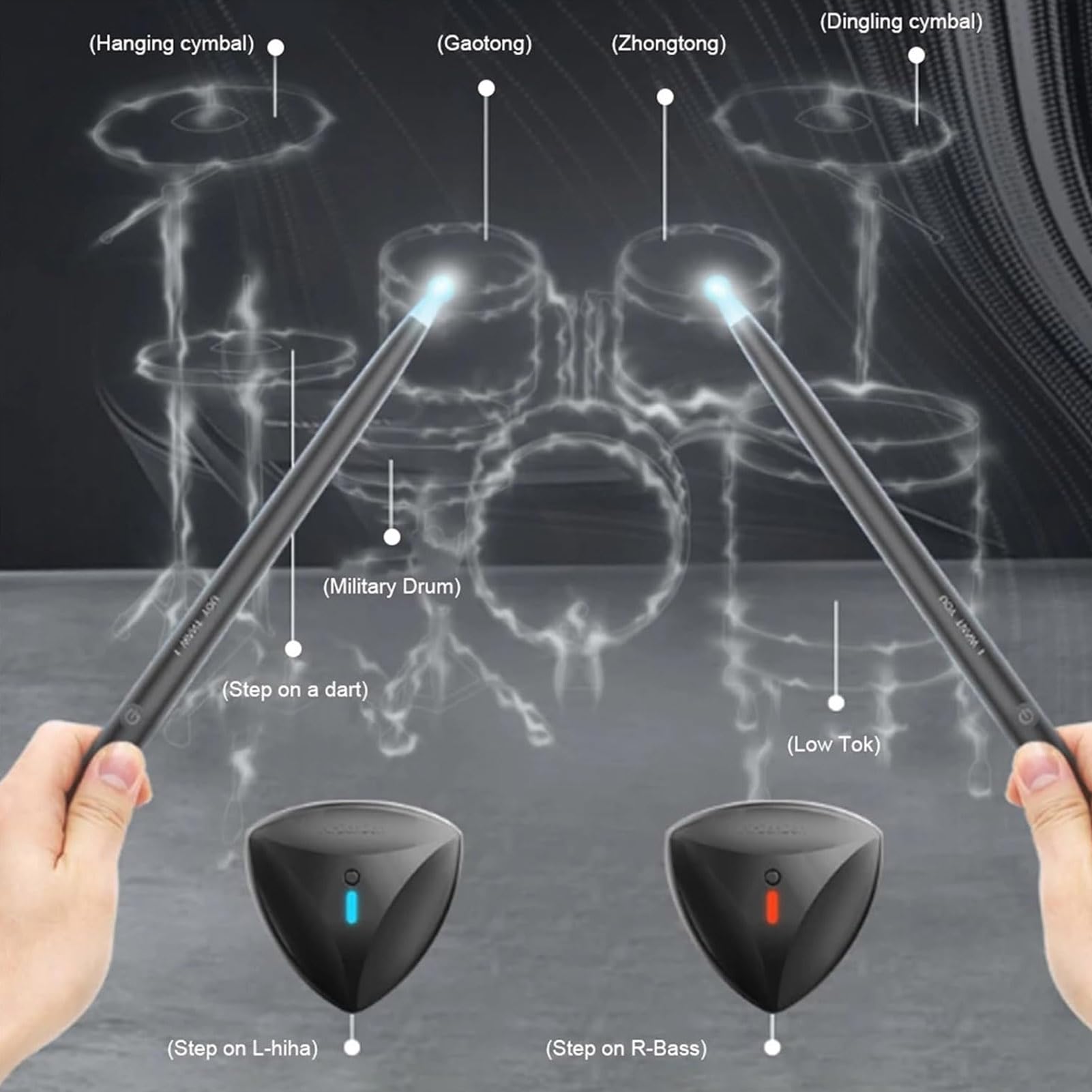 HEEPDD Virtual Air Drum Set - Electric Air Drum Sticks Kit with RGB Lights, Drumsticks, Pedals & Speaker (Black) - Perfect for Home Practice, Stage Performance & Music Enthusiasts