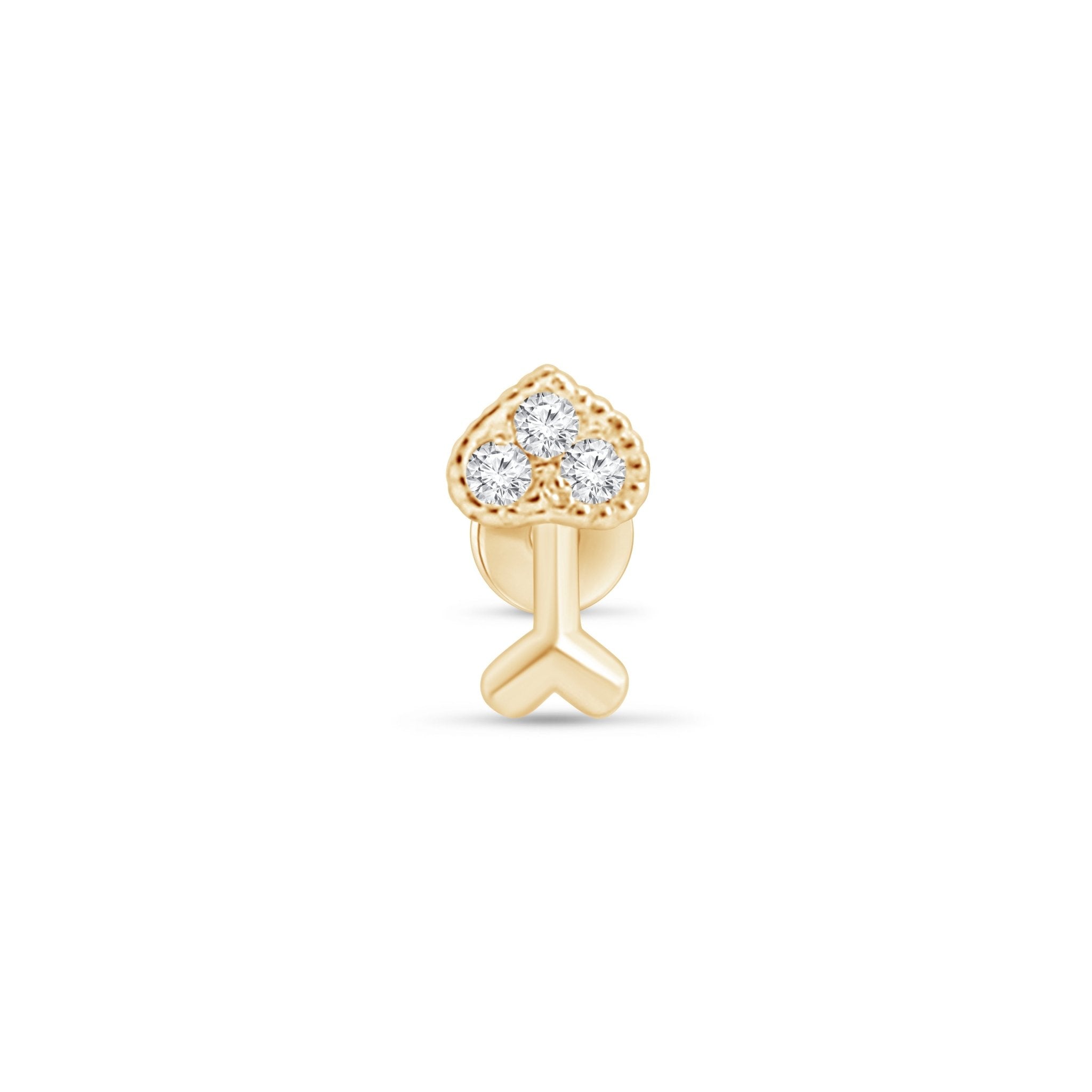 14k Yellow Gold Diamond Heart Cupid's Arrow Stud Earrings - Romantic Gift for Valentine's Day, Anniversary & Special Occasions