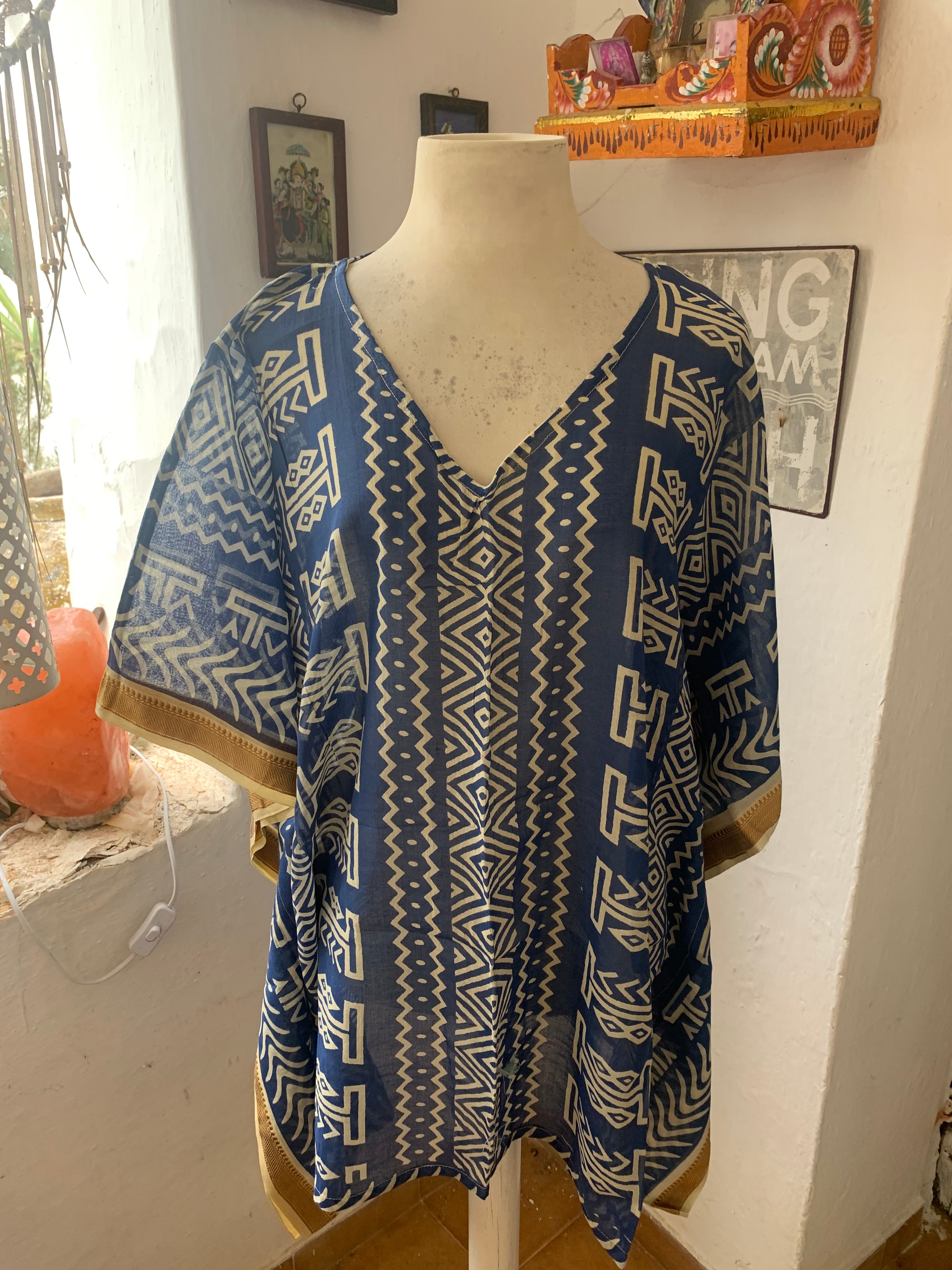 Modern Block Print Beach Kaftan Short - Stylish Summer Tunic for Women | Perfect for Beach Vacations, Pool Parties & Casual Outings