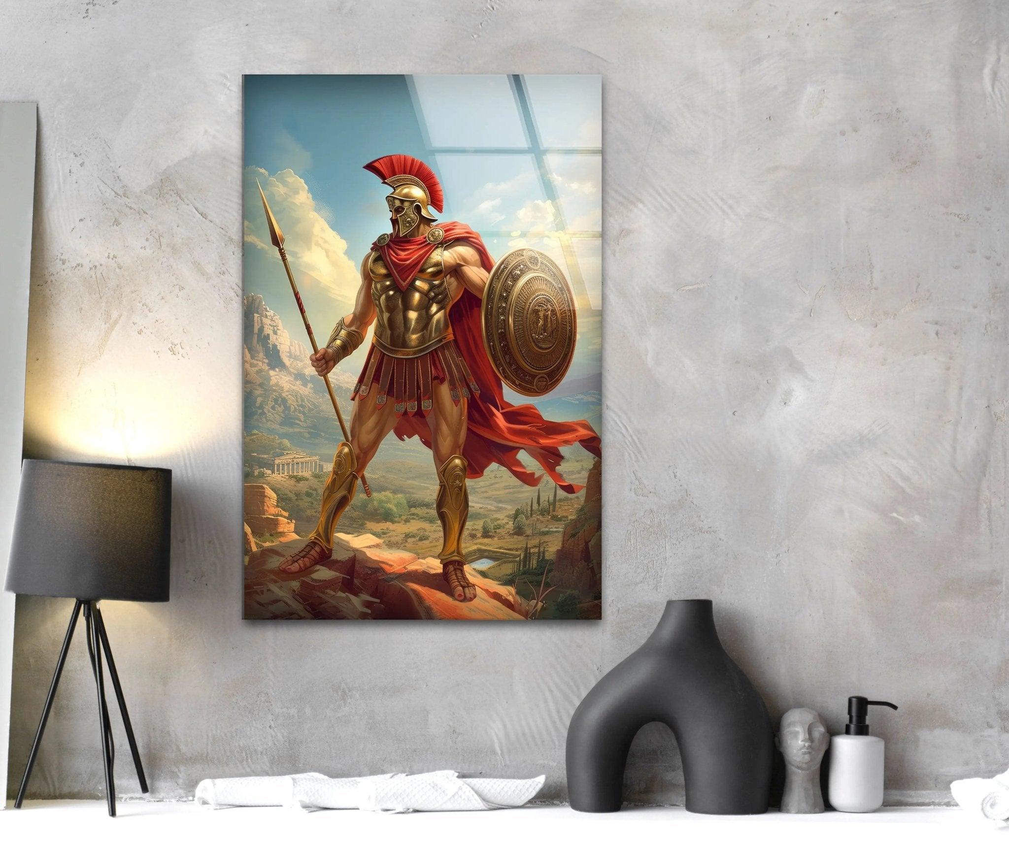 Ancient Gladiator Glass Wall Art - Handmade Roman Warrior Mosaic for Home & Office Decor - Perfect for Living Room, Bedroom, or Office Wall Display