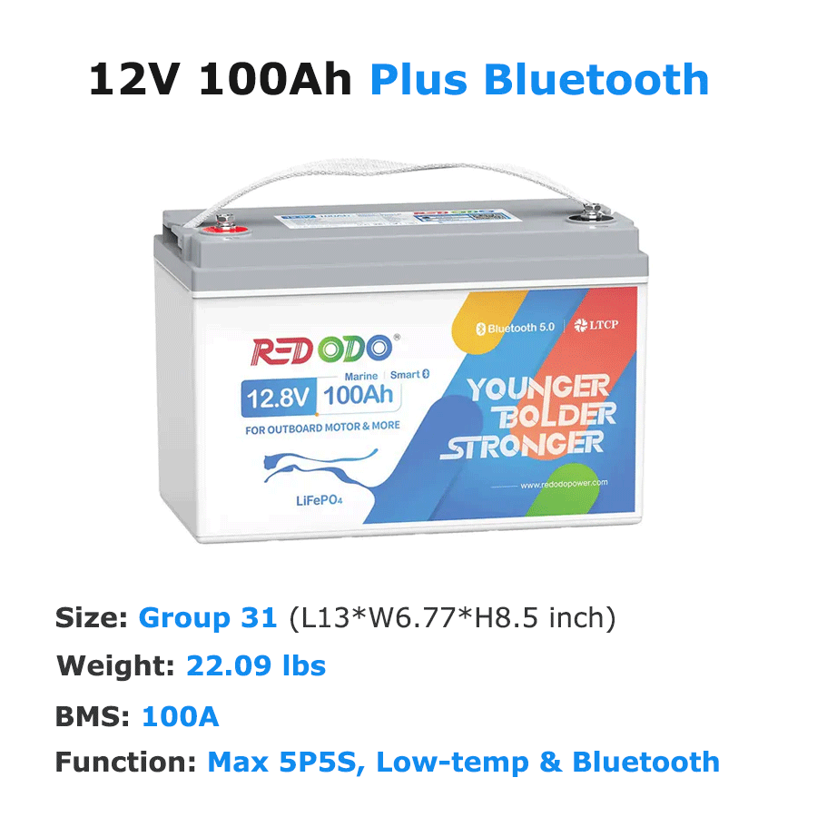 Redodo 12V 100Ah LiFePO4 Deep Cycle Battery - Solar Power, RV, Marine & Off-Grid Energy Storage Solution | Perfect for Camping, Boating & Emergency Backup Power