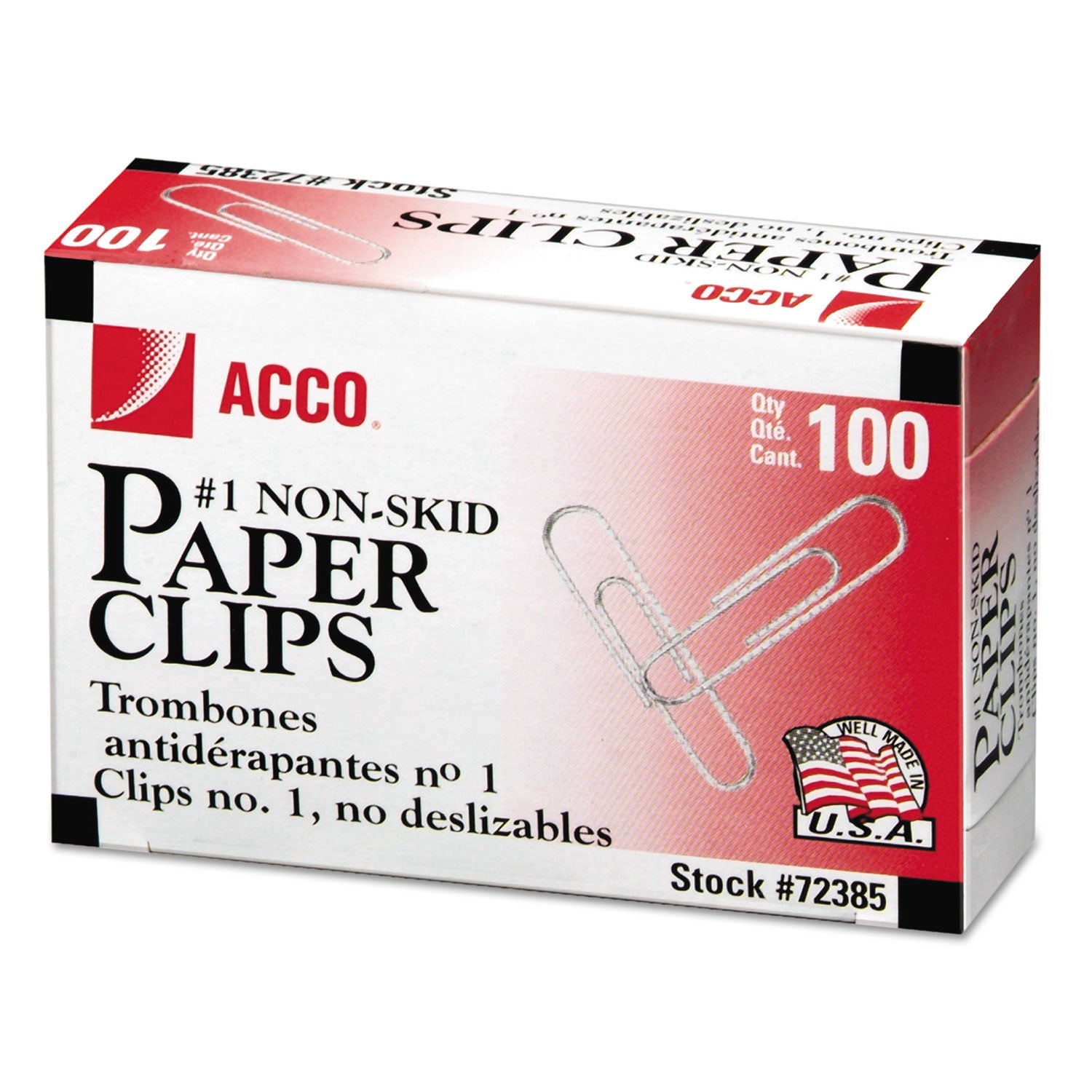 ACCO #1 Silver Nonskid Paper Clips - 100 Clips per Box, 10 Boxes per Pack - Perfect for Office, School & Home Organization