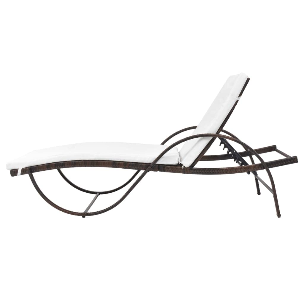 vidaXL Brown Poly Rattan Sun Lounger with Cushion - Durable Outdoor Patio Recliner Chair for Garden, Poolside & Deck Relaxation
