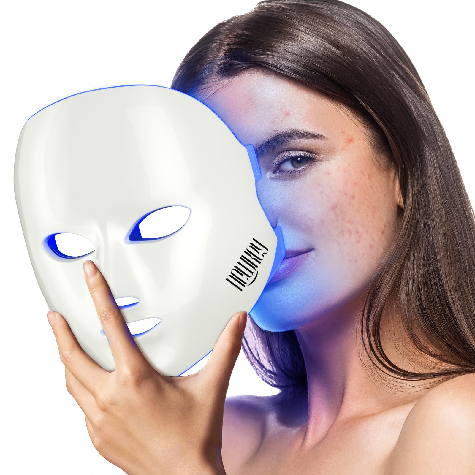 Blue Light Therapy Mask for Acne Treatment - 7 Color LED Photon Light Therapy for Face Acne, Scars & Blemishes with Silicone Eye Protector - Safe for Sensitive Skin | At-Home Skincare & Acne Prevention Device (Plug-in) - Perfect for Daily Skin Care Routine & Post-Treatment Recovery