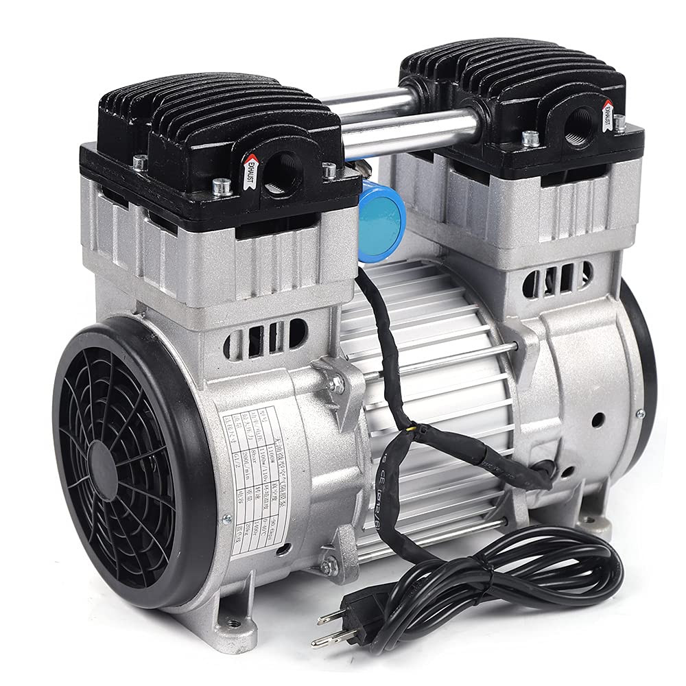 Oil-Free Vacuum Pump 7CFM, 1100W Industrial Air Compressor - Quiet High Vacuum Piston Pump, Fully Automatic, 110V - Ideal for HVAC, Automotive, and Laboratory Applications