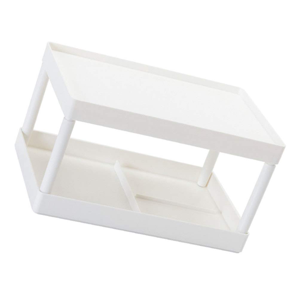 Cabilock 1pc White PP Desktop Storage Rack with Stacking Drawers - Organizer Shelf for Kitchen Jars, Office Supplies, Makeup & Books | Space-Saving Solution for Home & Office Organization