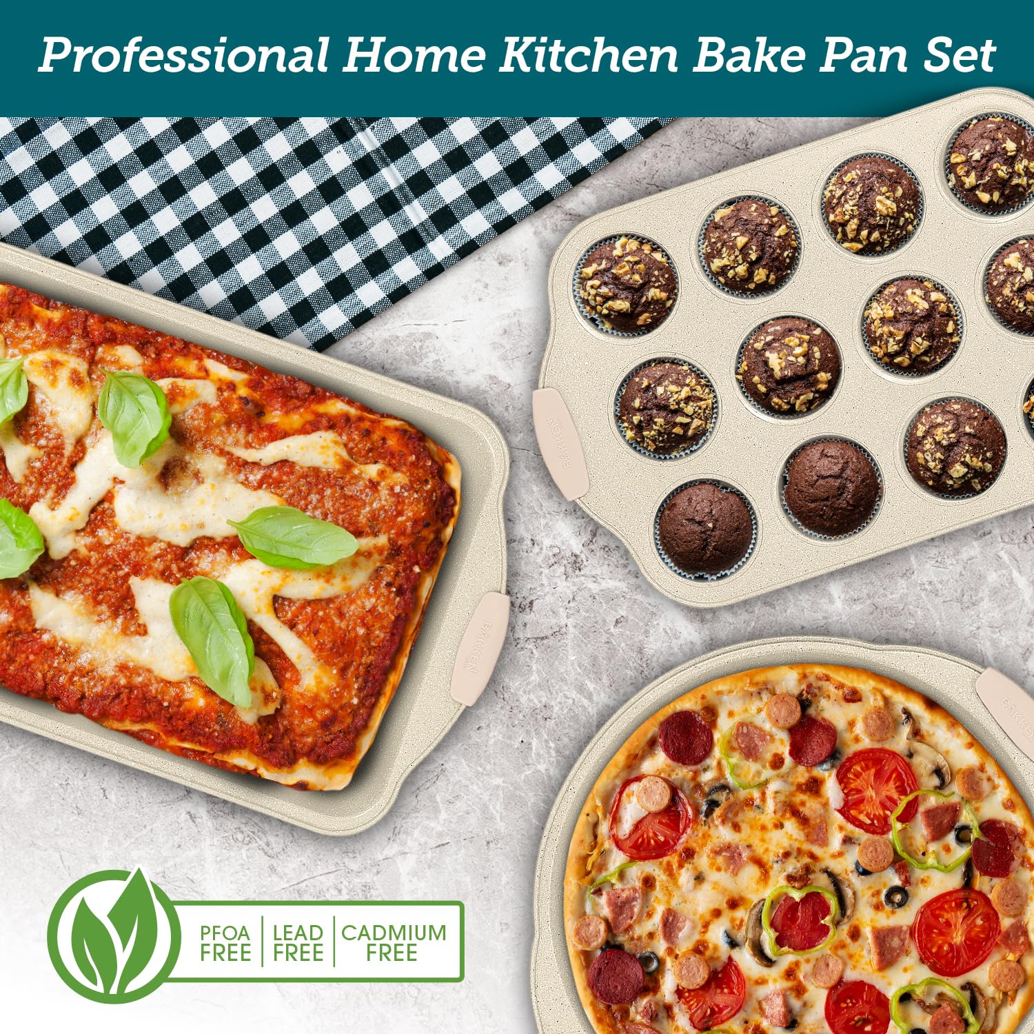 BAKKENMASTE 18-Piece Nonstick Carbon Steel Bakeware Set - Professional Oven Baking Pans with Silicone Handles for Cakes, Cookies, Bread | Perfect for Home Baking, Holiday Cooking & Restaurant Use