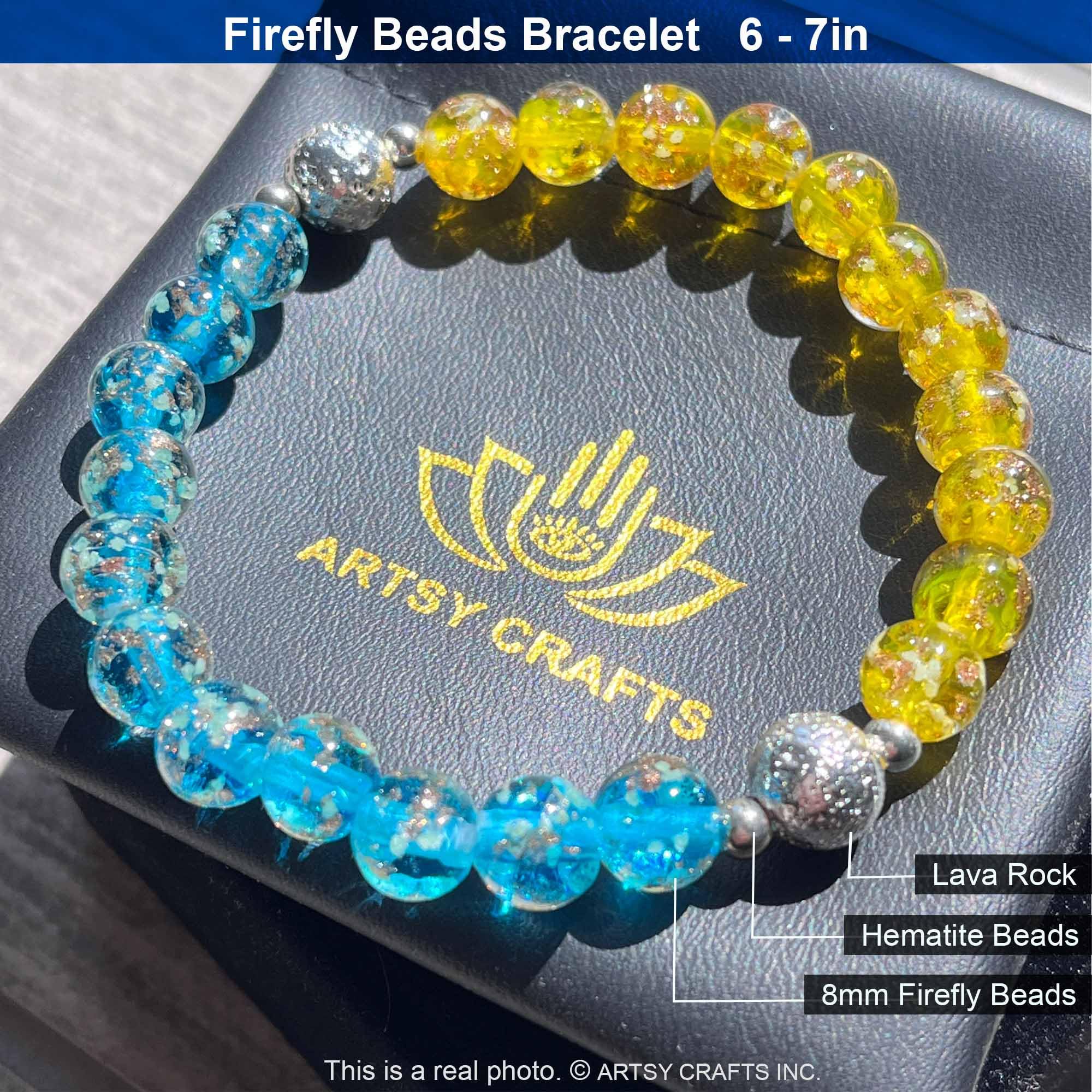 Glow in The Dark Firefly Beads Bracelet - European Lampwork Luminous Anxiety Relief Crystal Chakra Bracelet for Women | Stress Relief Healing Jewelry for Meditation, Yoga & Spiritual Wellness