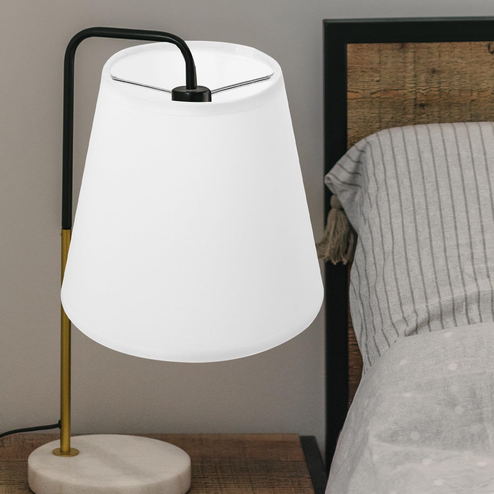 DOITOOL White Linen Fabric Drum Lampshade - Rustic Bell Shaped Table Lamp Cover for Bedroom, Living Room & Office Decor