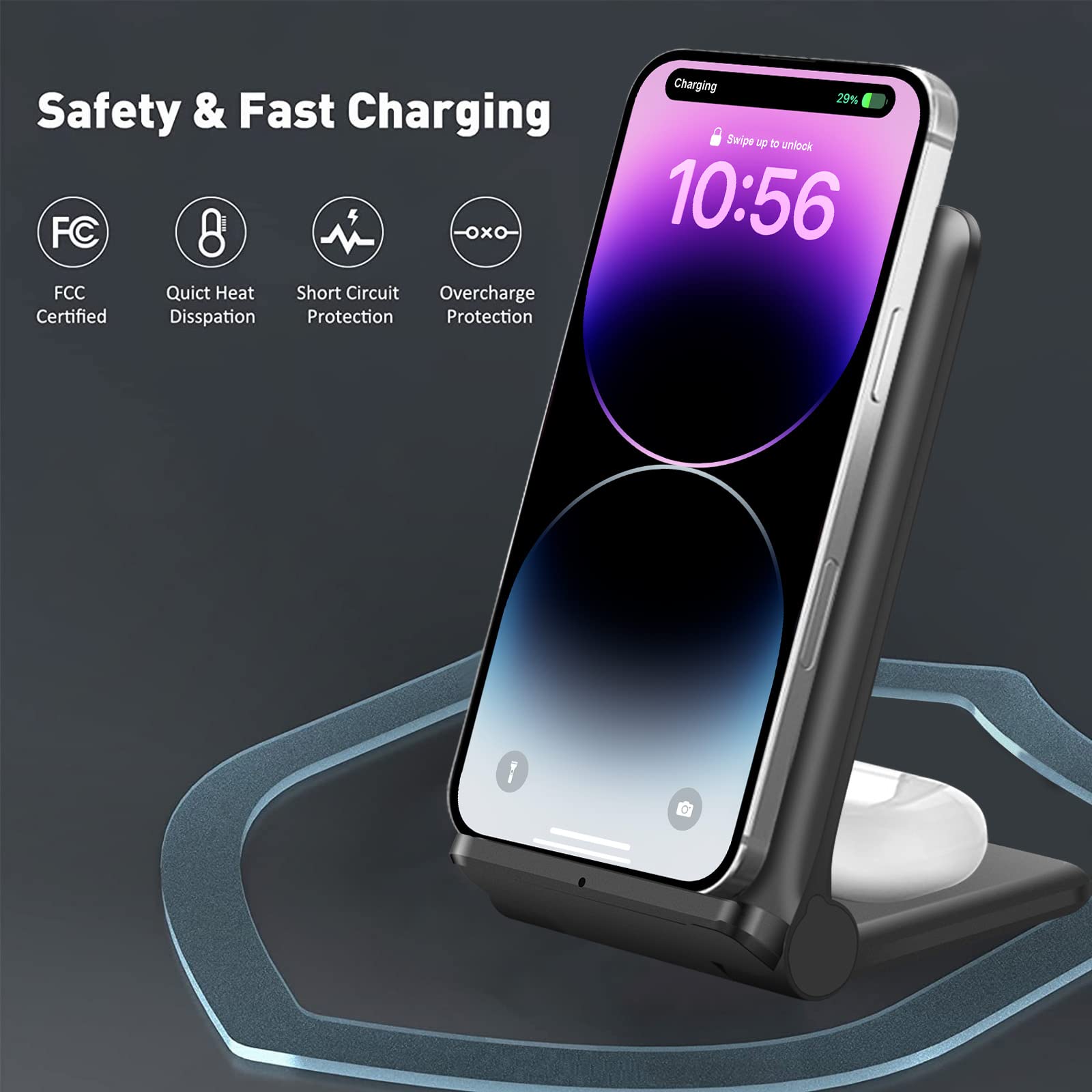 2-in-1 FDGAO Wireless Charging Station 20W Foldable Fast Charger for iPhone 16 Pro/15 Pro/14/13/12/11 Pro Max/XS/XR/8 & Samsung Galaxy S24/S23/S22/S21/S20 Ultra/S10/Note 20/10/9/8 - Perfect for Home, Office, and Travel Use