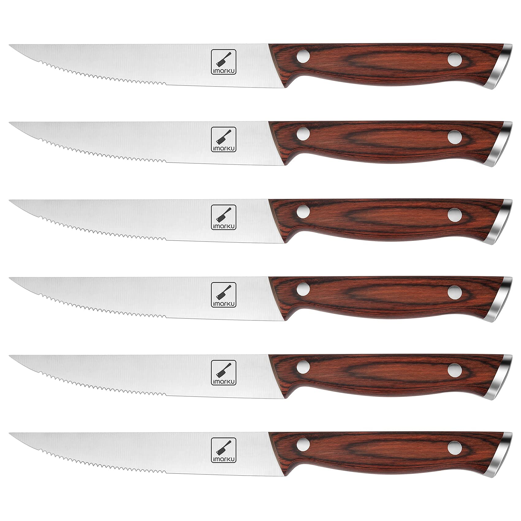 **Imarku 6-Piece Steak Knives Set - Japanese HC Steel Premium Serrated Knives with Ergonomic Handle & Gift Box - Perfect for Steak Lovers, BBQ, Dinner Parties & Gifts for Men & Women**