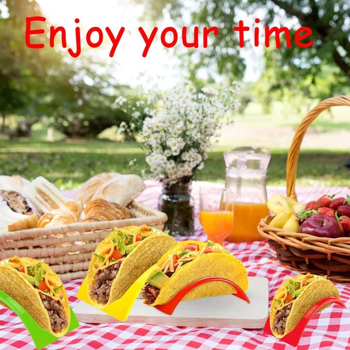 Alovexiong 12-Piece Taco Holder Set - Microwave & Dishwasher Safe Taco Stands for Soft & Hard Shells - Colorful Taco Rack for Dinner Parties, BBQs & Family Gatherings