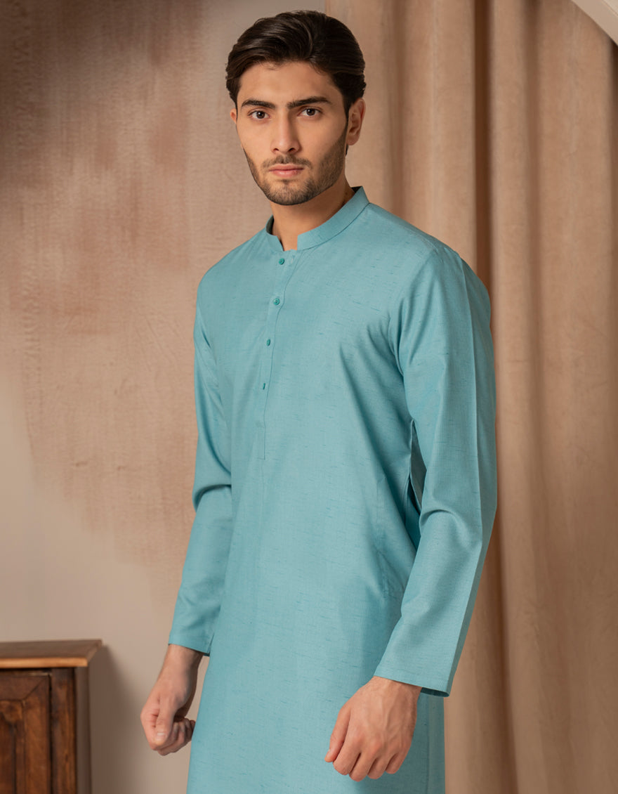 Stylish Blended Green Kurta by J. Junaid Jamshed - Comfortable Cotton Ethnic Wear for Men - Perfect for Festivals, Weddings & Casual Outings