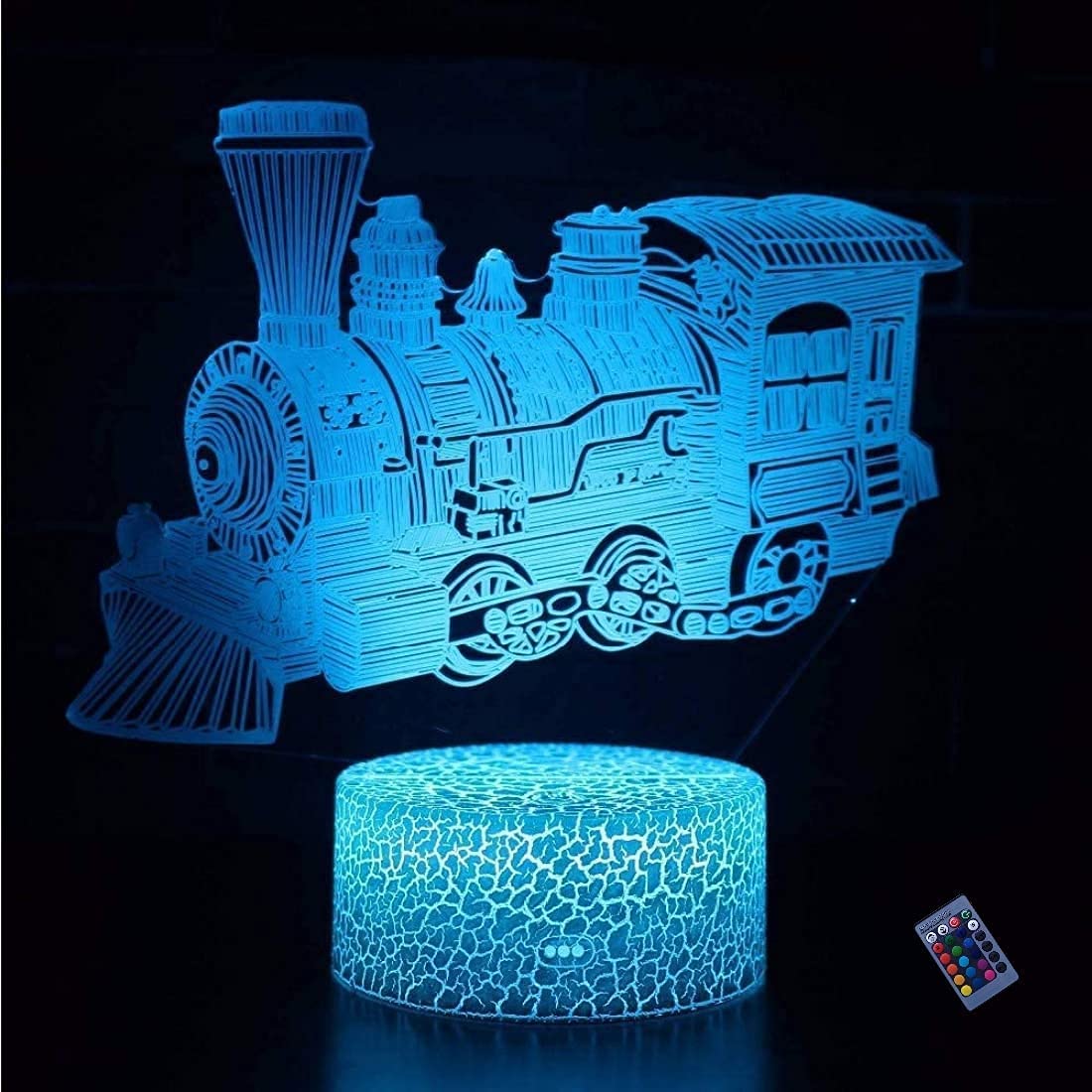 3D Train Night Light with 16 Color Changing LED, USB Power & Remote Control - Touch Switch Desk Lamp for Kids Room, Bedside Decor, Optical Illusion Mood Lighting (Perfect for Nursery, Bedroom & Home Office)