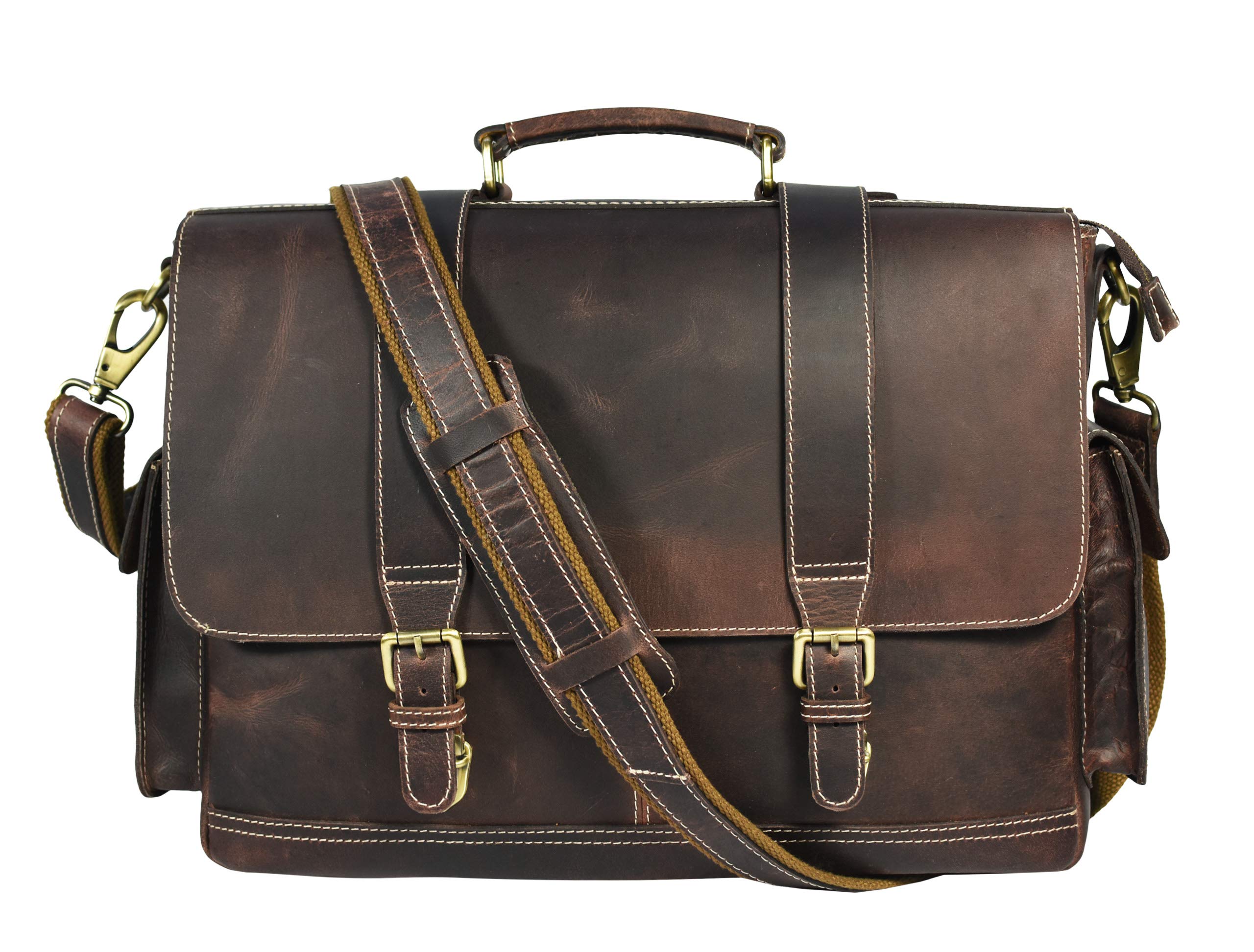 17 Inch Genuine Leather Laptop Briefcase for Business Professionals - Brown Walnut Color - Perfect for Office, Commuting & Business Travel