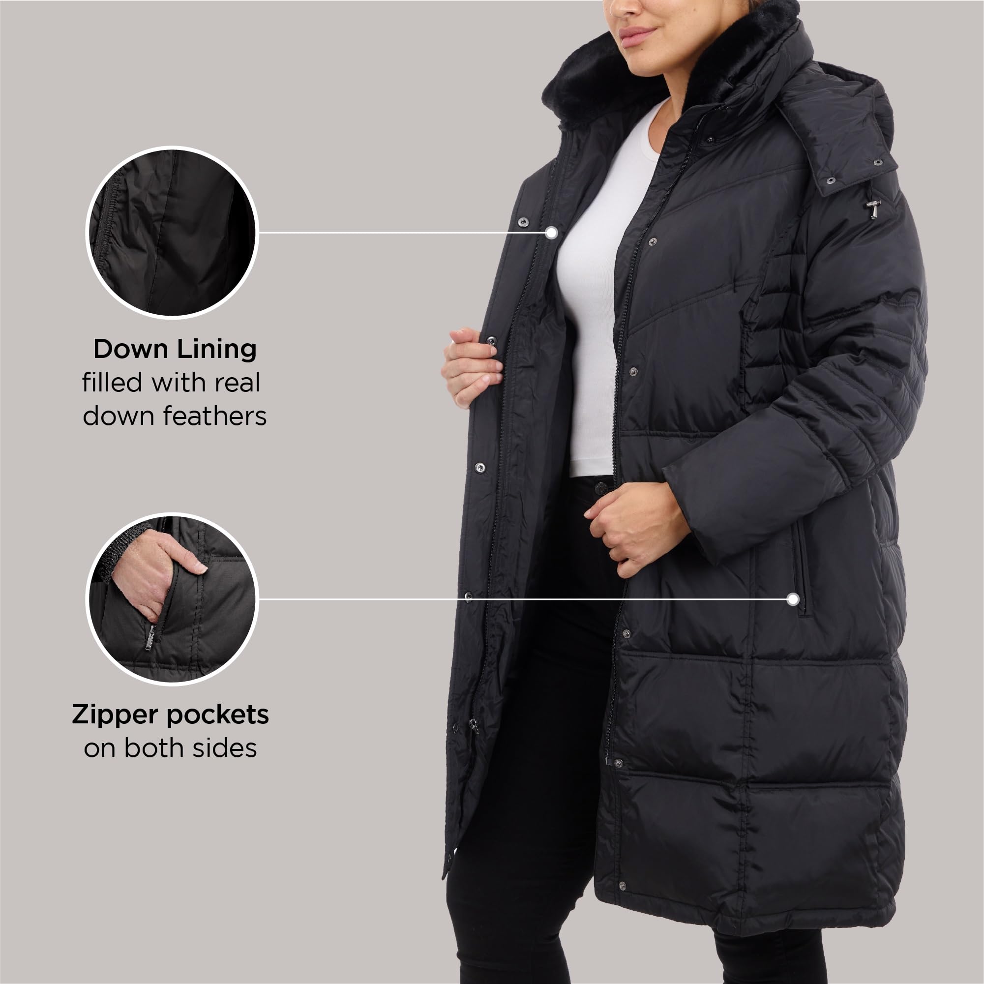 LONDON FOG Women's Plus Size Winter Coat with Faux Fur Hood - Mid Length Puffer Jacket for Cold Weather | Perfect for Snow Days & City Commutes