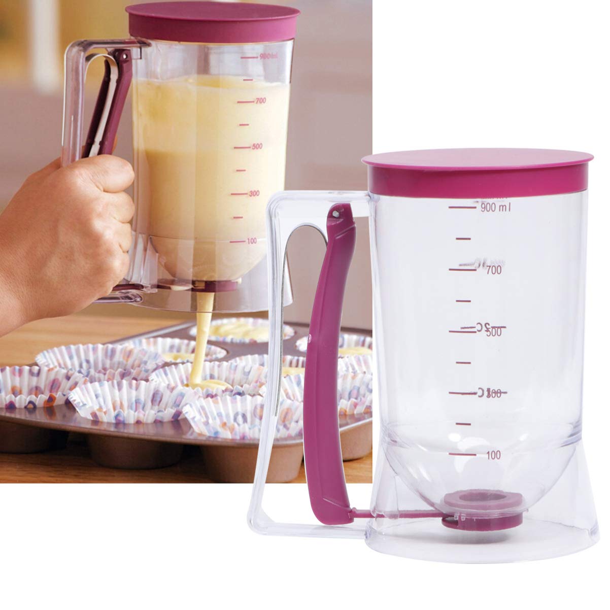DOITOOL Pancake Cupcake Batter Dispenser - Plastic Measuring Cups for Baking with Measurement Marks - Perfect for Waffles, Muffins, Cupcakes & More - Essential Baking Tool for Home Bakers & Professional Chefs