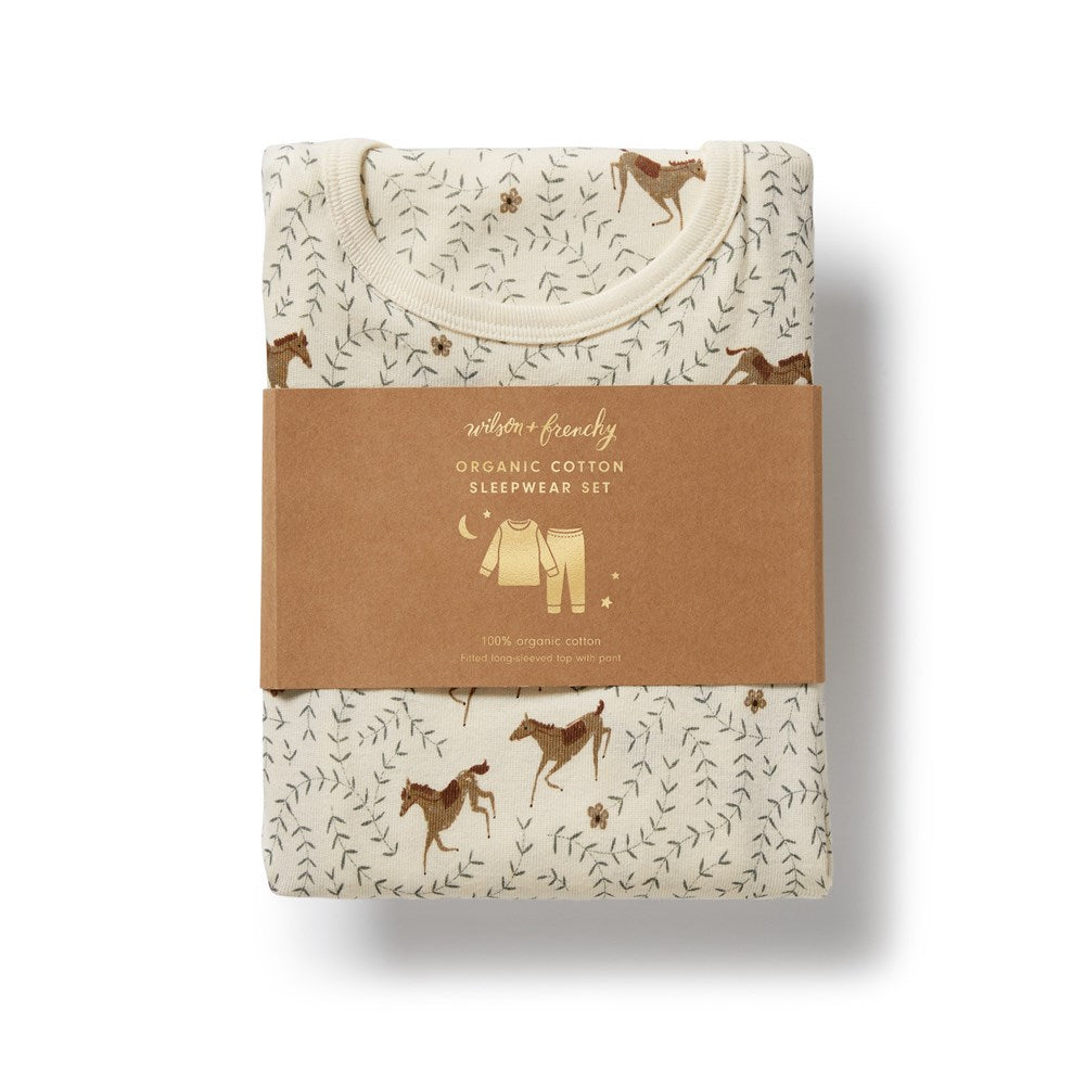 Organic Cotton Long Sleeve Horse Pajamas for Women - Soft & Comfortable Sleepwear for Cold Nights, Lounge Wear, and Cozy Home Relaxation