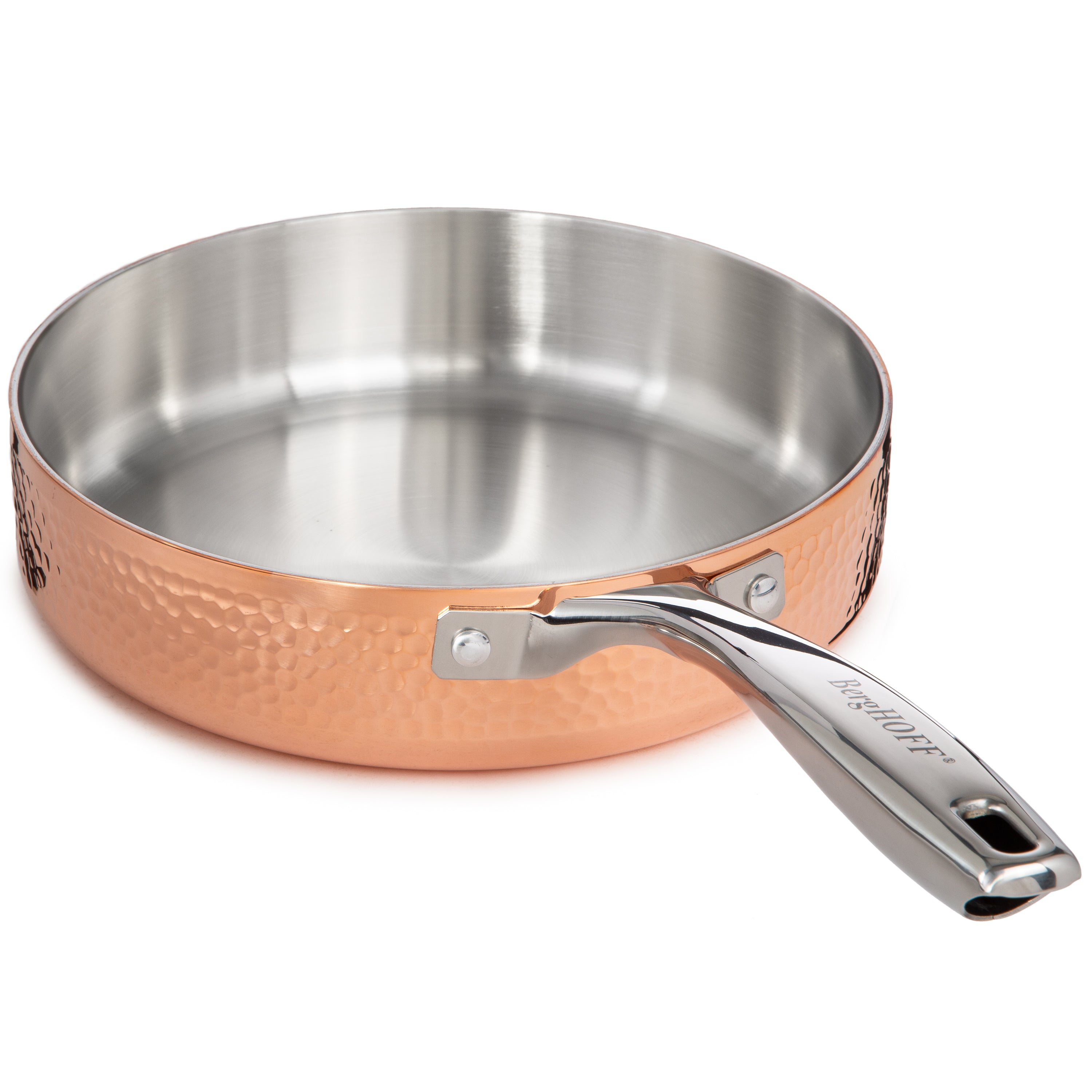 BergHOFF Vintage Tri-Ply Copper 9.5-Inch Deep Skillet with Hammered Finish - Professional Cookware for Searing, Frying & Sauteing - Perfect for Home Chefs & Restaurant Use