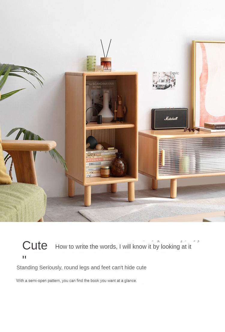 Solid Beech Wood Small Bookshelf Side Cabinet - Compact Storage for Books, Decor & Essentials in Living Room, Bedroom or Office