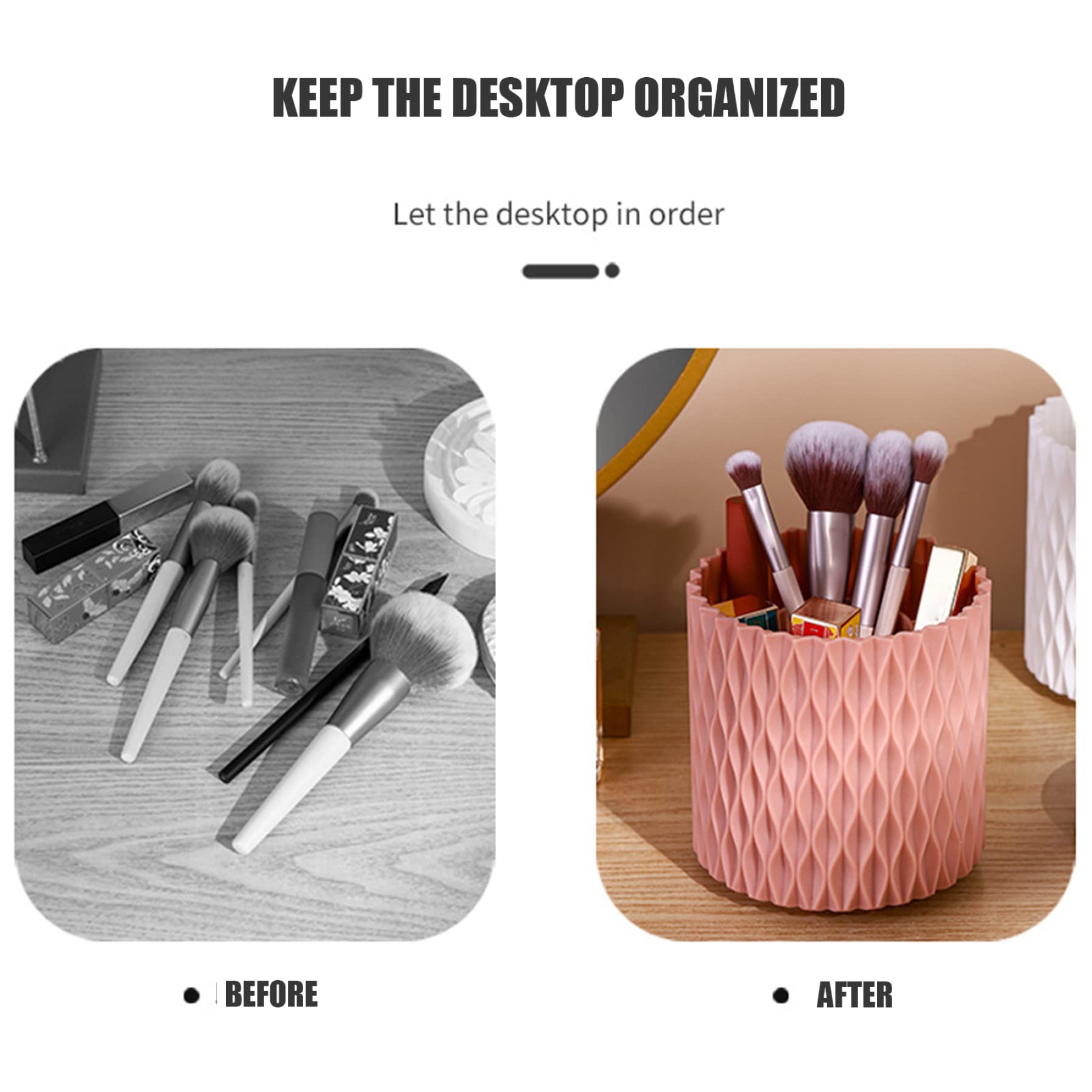 360° Rotating Makeup Brush Holder - Large Capacity Cosmetic Organizer with Rotating Base, Pink Vanity Desk Organizer for Brushes, Pens & Beauty Tools | Perfect for Makeup Vanity, Bathroom Counter & Office Desk Organization