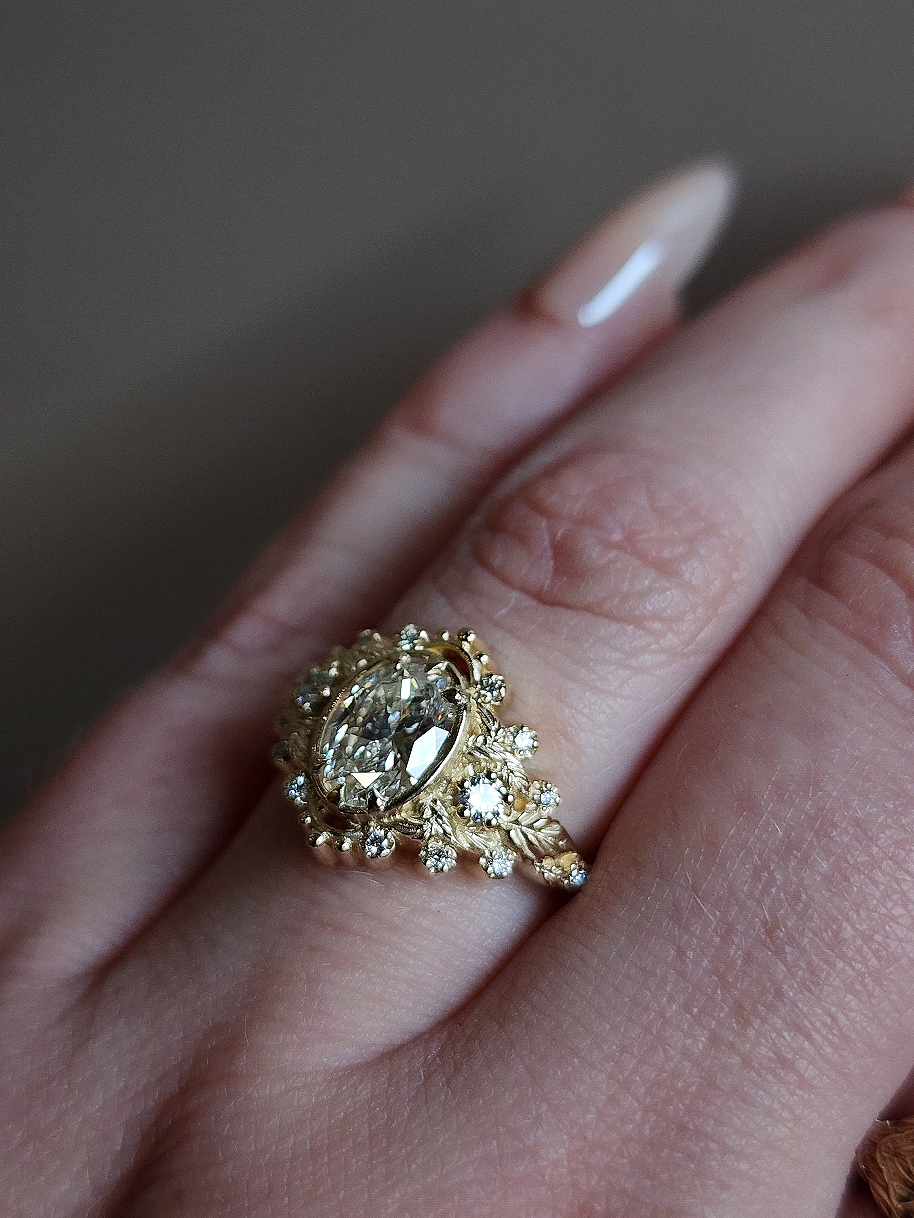 Natura Engagement Ring Setting with Natural Diamond Side Stones & Leaf Design - Customize Your Own Ring for Weddings, Proposals & Anniversaries