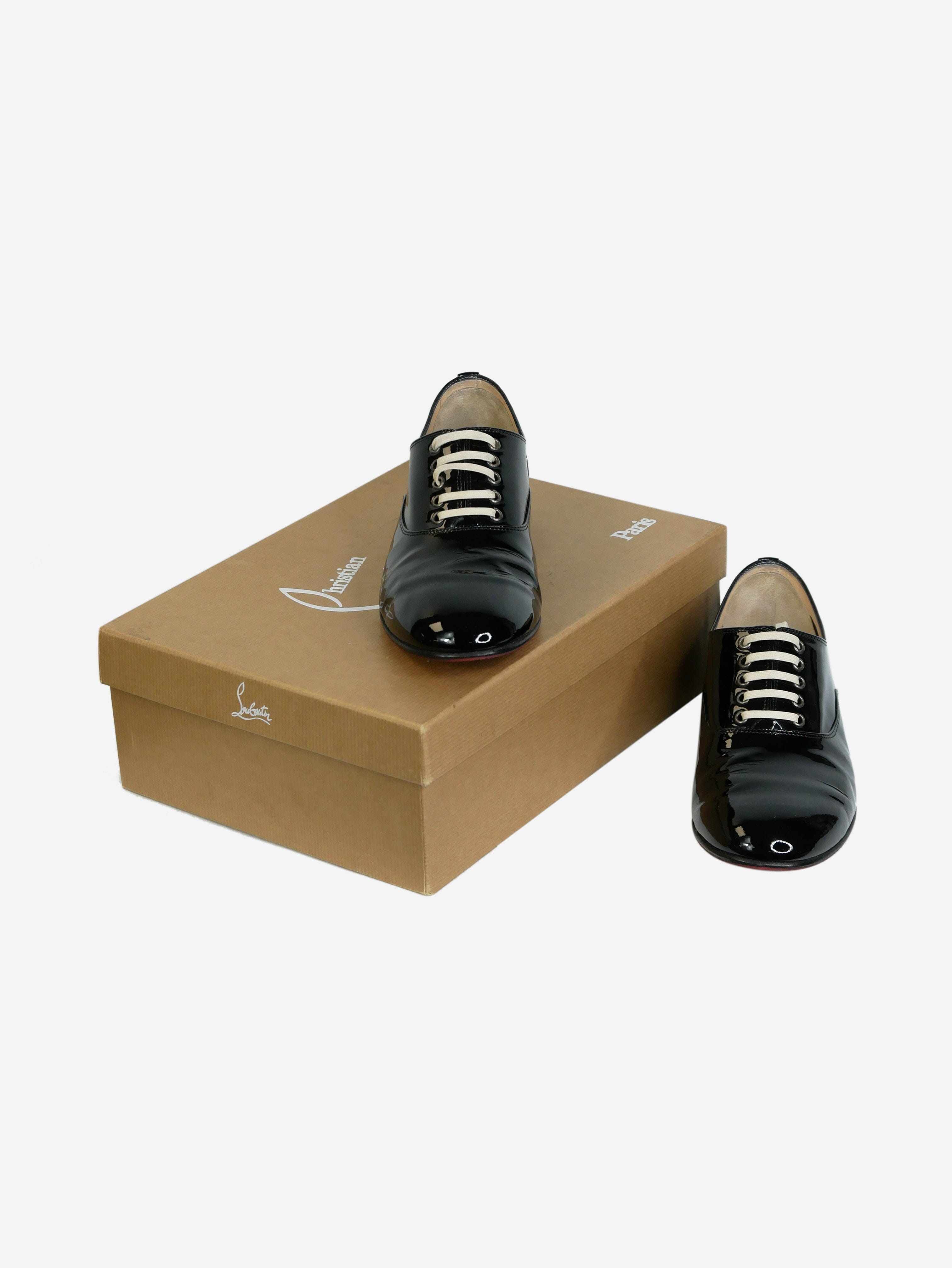 Black Patent Leather Flat Shoes with White Laces - Women's Size EU 37.5 (US 7.5) - Comfortable & Stylish for Work, Office, and Casual Wear