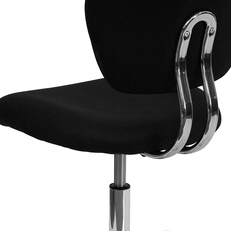 FLASH Beverly Mid Back Black Mesh Office Chair with Padded Seat, Swivel & Adjustable Height, Chrome Base & Arms - Ergonomic Desk Chair for Home & Office Workspace