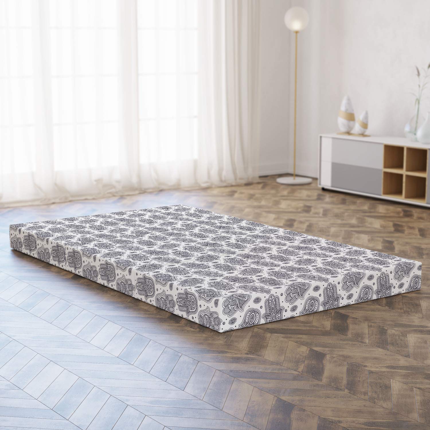 Ambesonne Hamsa Foldable Meditation Yoga Mattress with Mandala Design - Portable Floor Mat for Yoga, Meditation, Home Decor & Spiritual Practices