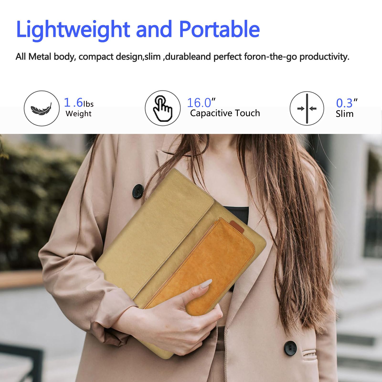 Upgraded 16:10 16 Inch Touchscreen Portable Monitor - 1200P IPS Touch External Display for Laptop, MacBook & Mini PC - Ultra Slim Travel Second Screen with Folding Stand - Perfect for Gaming, Work & Business Travel