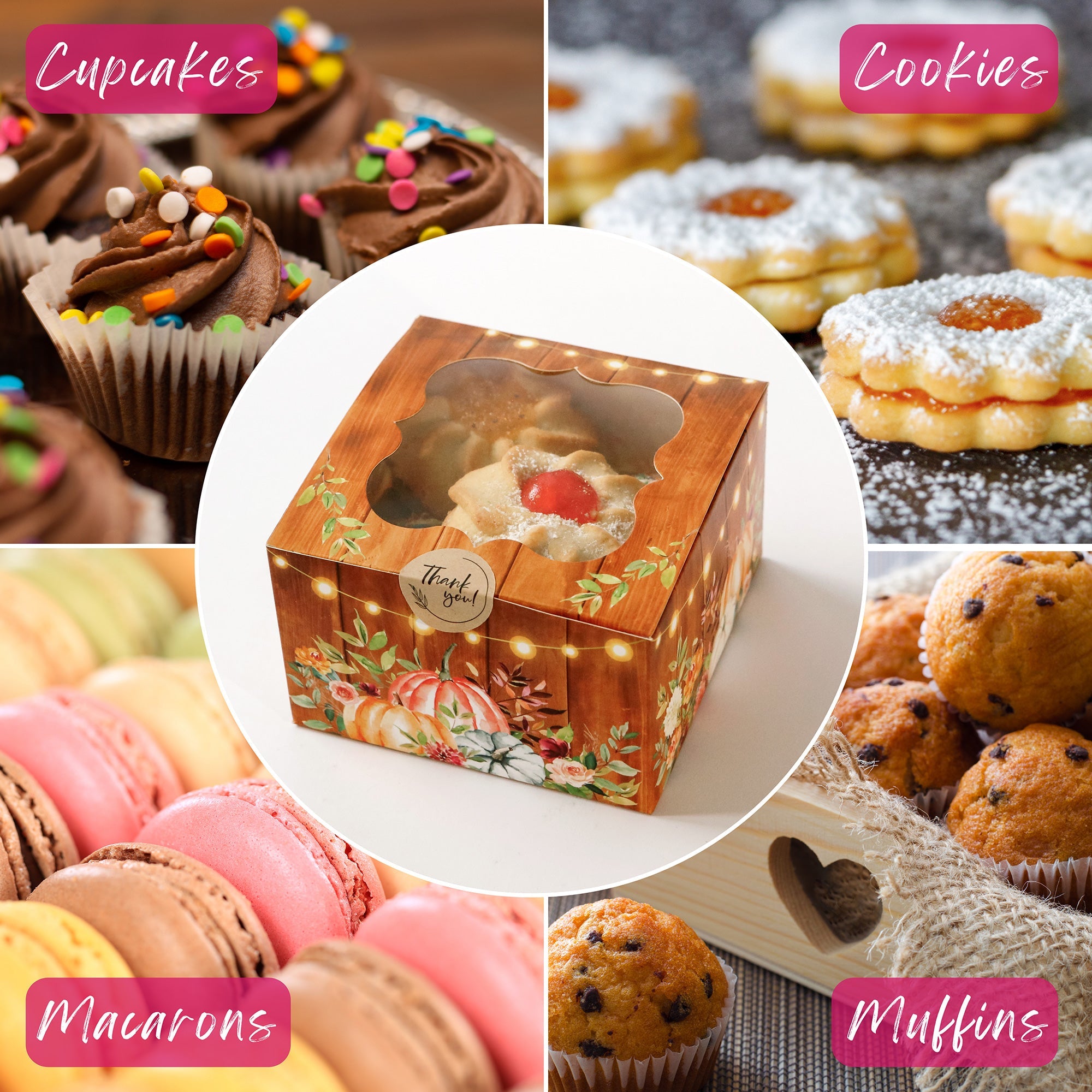 Premium Fall-Themed Cookie Boxes with Clear Window & Seal Sticker - 30-Pack for Autumn Treats, Holiday Gifts & Party Favors - Perfect for Thanksgiving, Halloween & Seasonal Baking Packaging