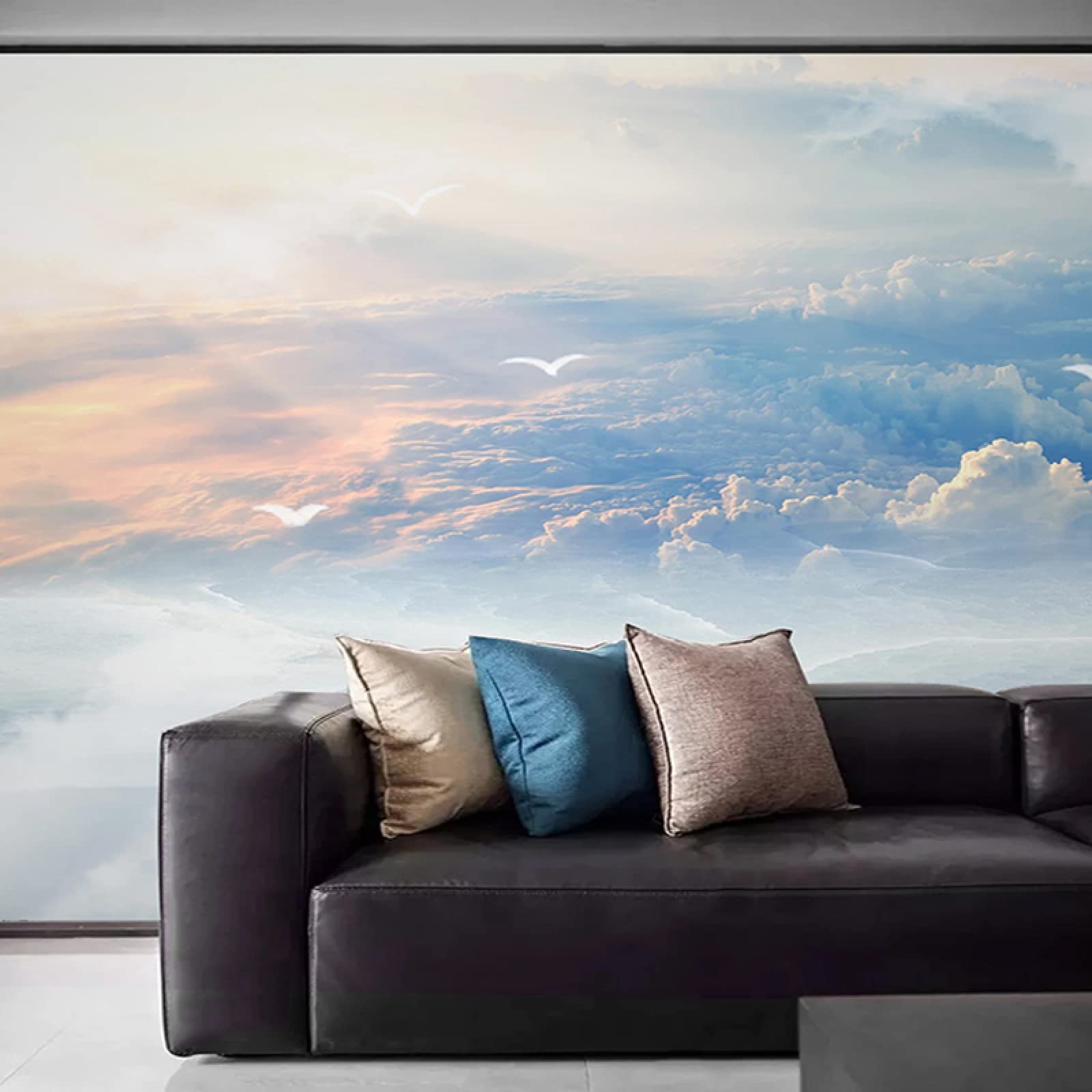 Modern Blue Sky & White Clouds Wall Art Mural Poster - High Resolution Vivid Image Print 169.3x118.2 inches (WxH) - Perfect for Hotel Lobbies, Dental Clinics, Workshops & TV Wall Decor