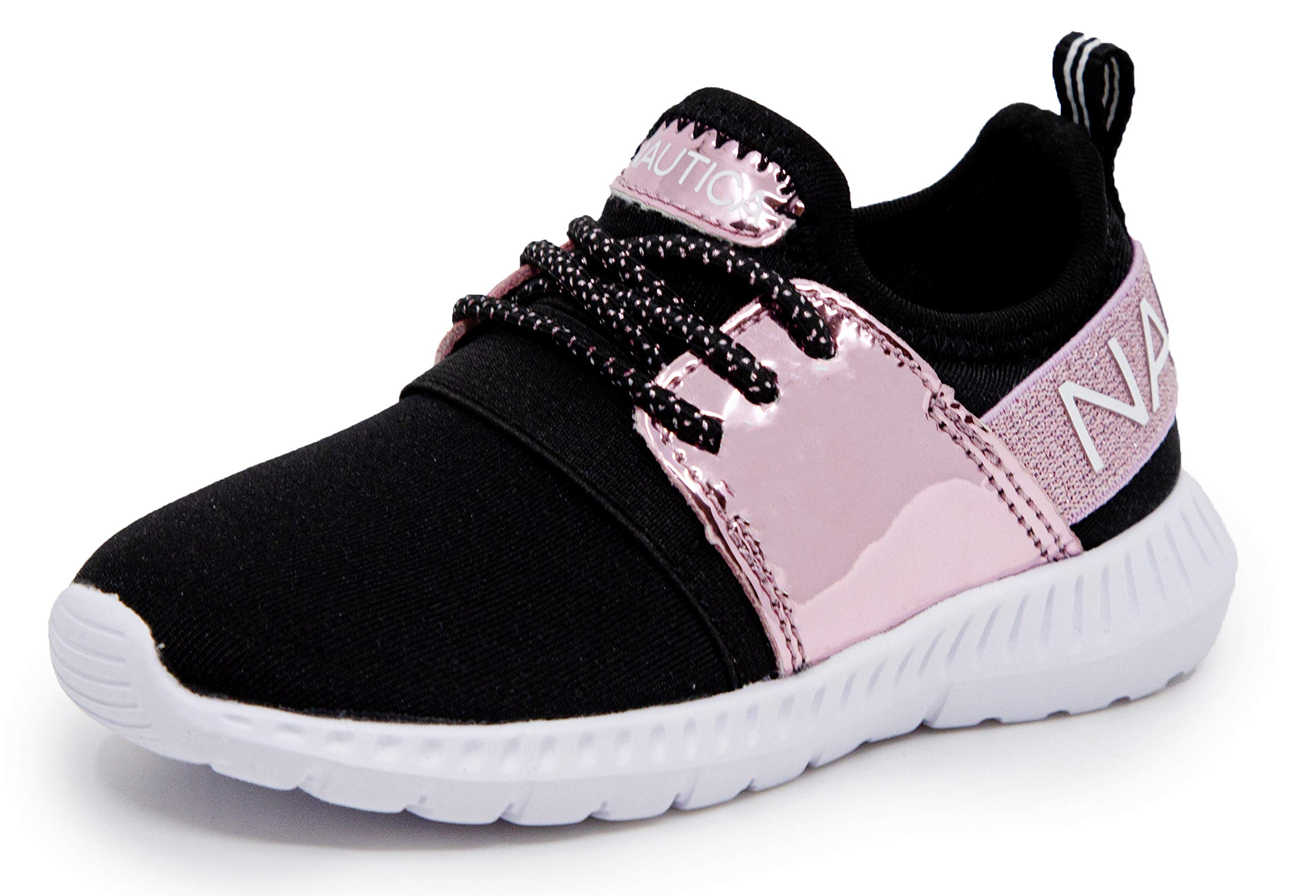 Nautica Kids Girls Metallic Fashion Sneakers - Lightweight Athletic Running Shoes for Toddler, Little & Big Kids | Lace-Up Casual Walking Shoes for School, Playground & Everyday Wear