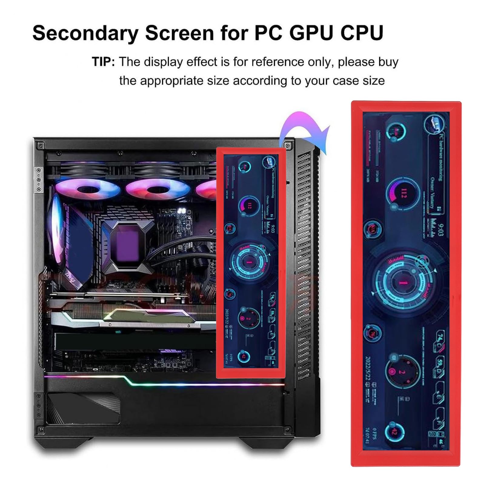 Garsent 8.8 Inch PC Temperature Monitor with Dynamic Themes - 360° Auto Rotation, 178° Viewing Angle, Mini Secondary Display for Gaming & Workstation (Red) | Perfect for PC Builds, Streaming Setups & Office Desktops
