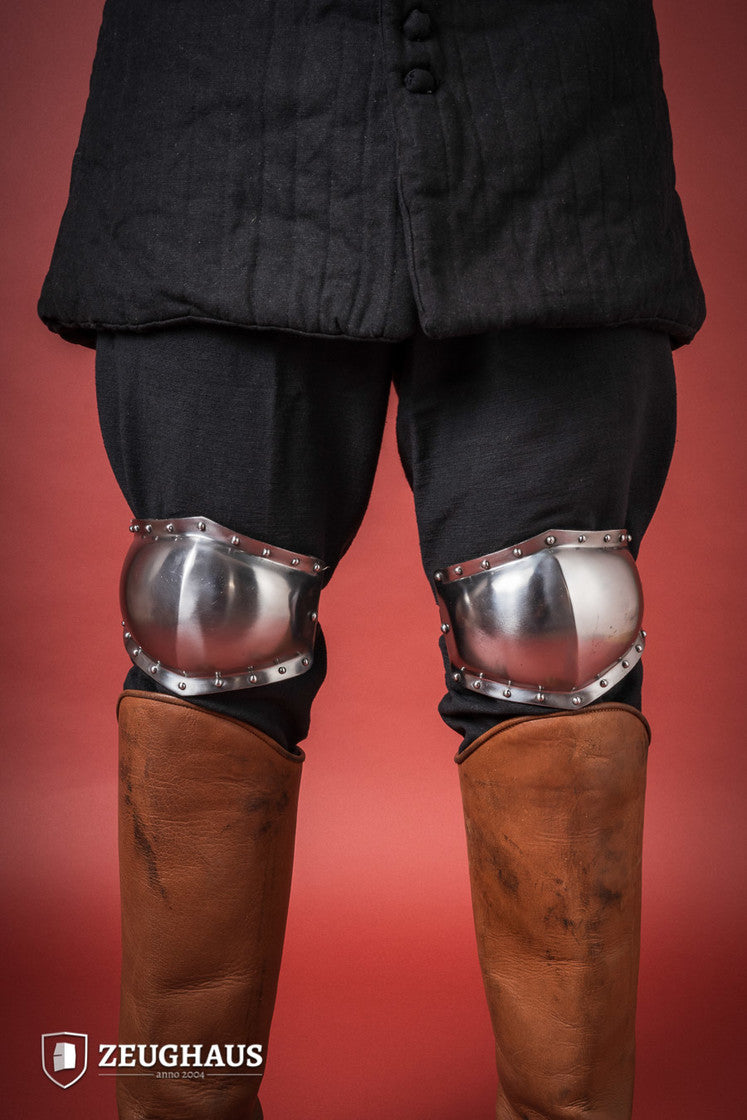 14th Century Style Polished Steel Knee Caps - 1.6mm Thick Medieval Armor Protection for LARP, Cosplay & Historical Reenactment
